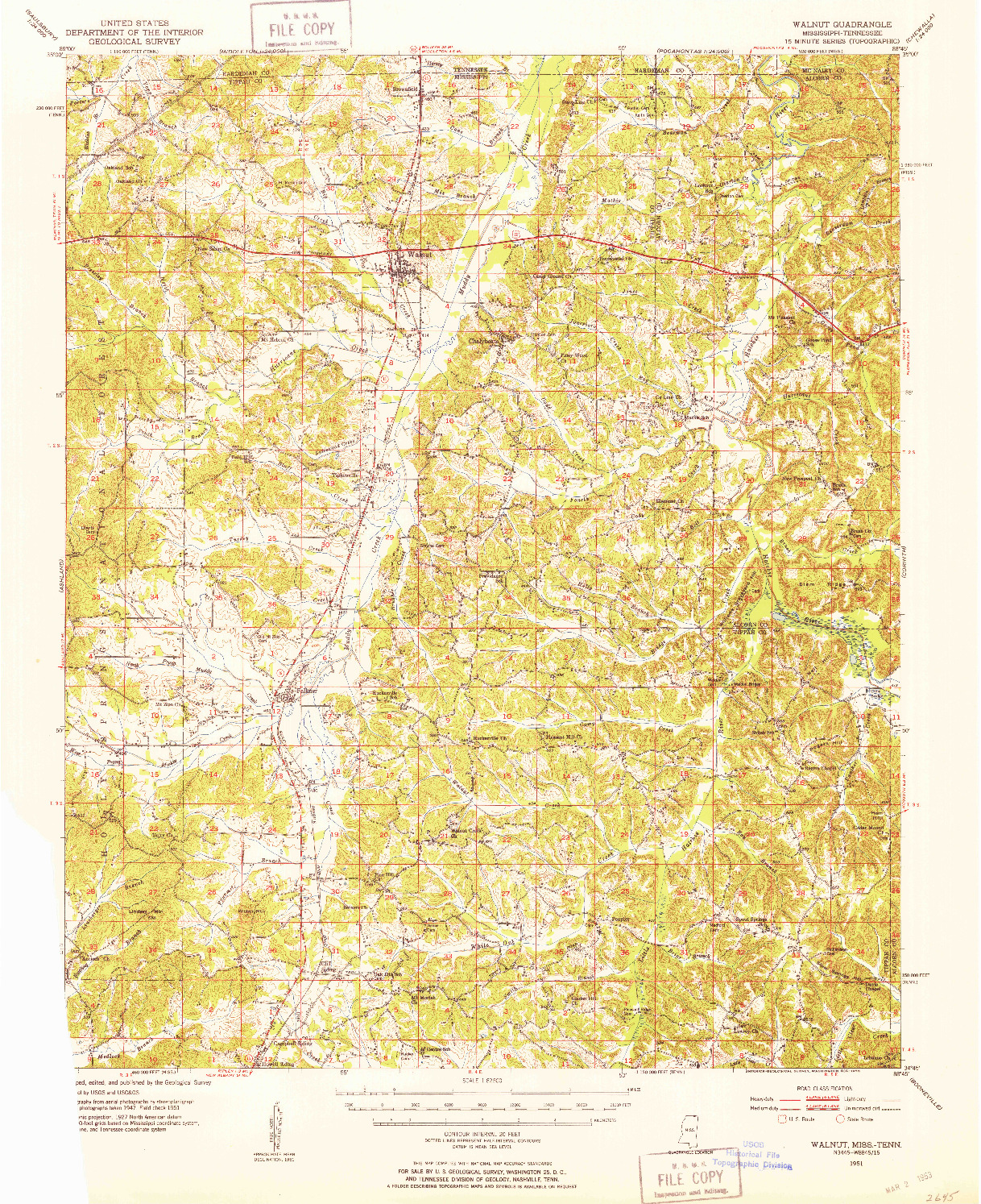 USGS 1:62500-SCALE QUADRANGLE FOR WALNUT, MS 1951