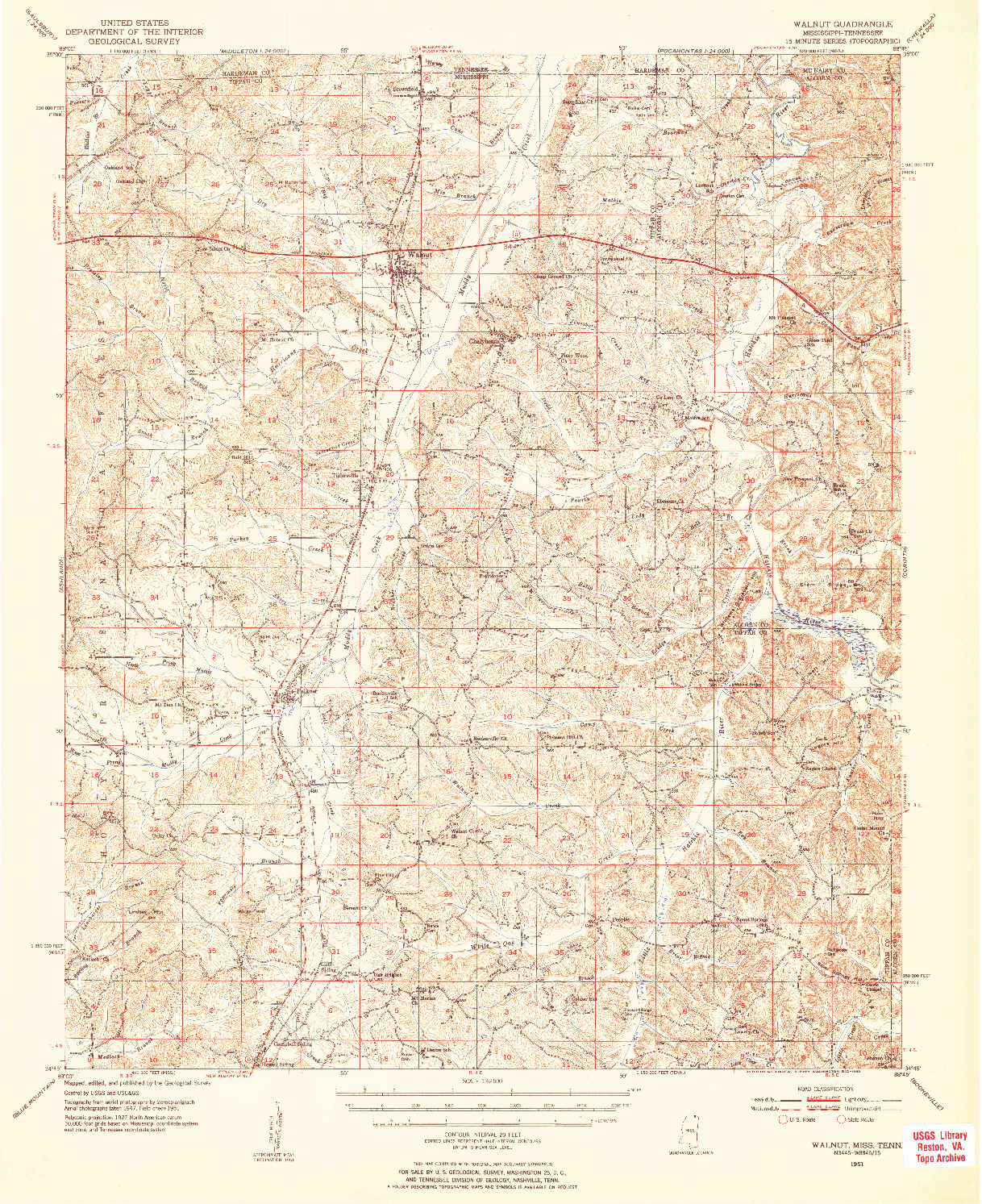 USGS 1:62500-SCALE QUADRANGLE FOR WALNUT, MS 1951