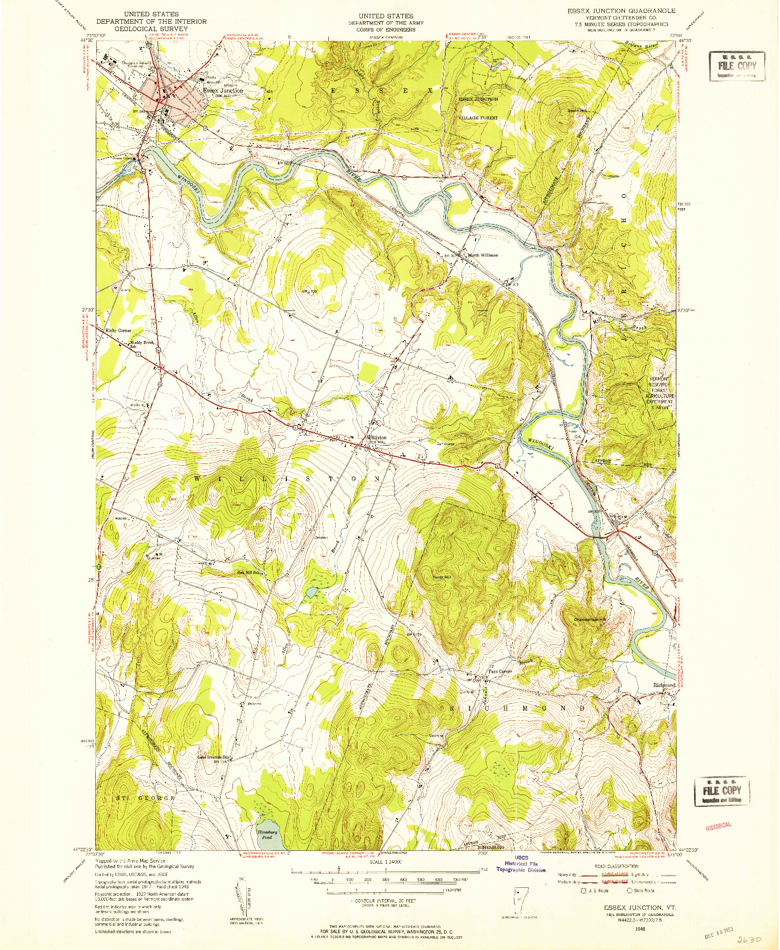 USGS 1:24000-SCALE QUADRANGLE FOR ESSEX JUNCTION, VT 1948