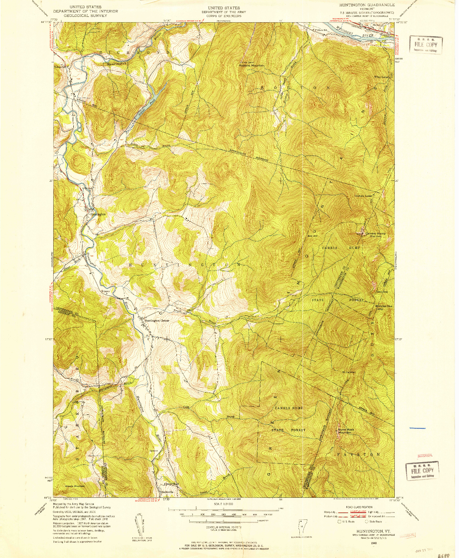 USGS 1:24000-SCALE QUADRANGLE FOR HUNTINGTON, VT 1948