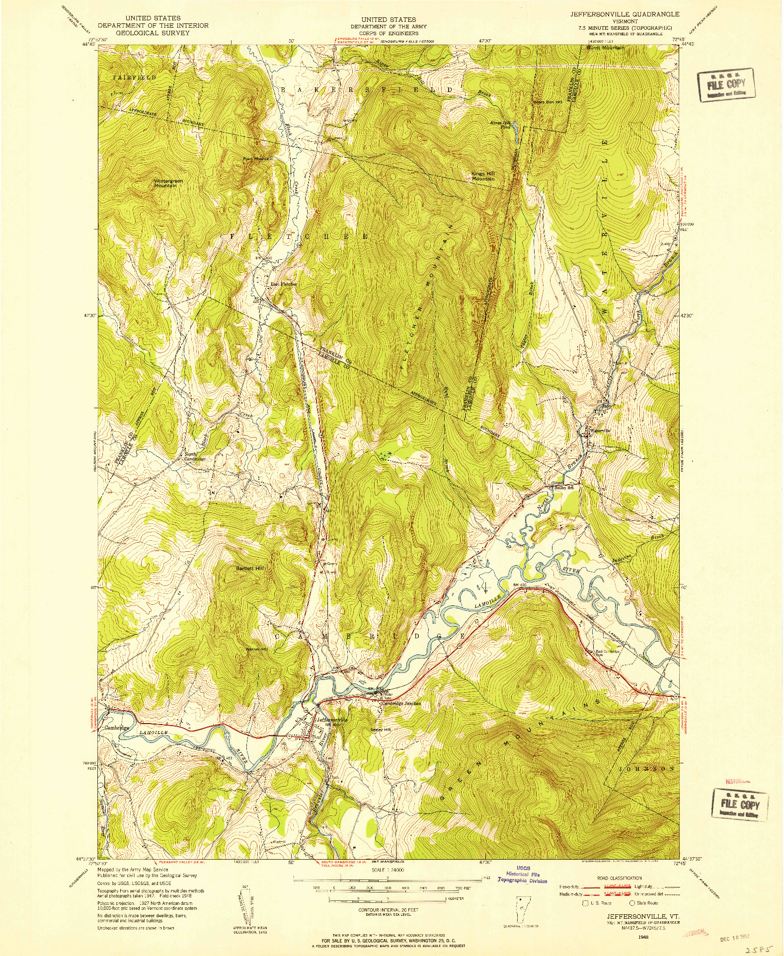 USGS 1:24000-SCALE QUADRANGLE FOR JEFFERSONVILLE, VT 1948