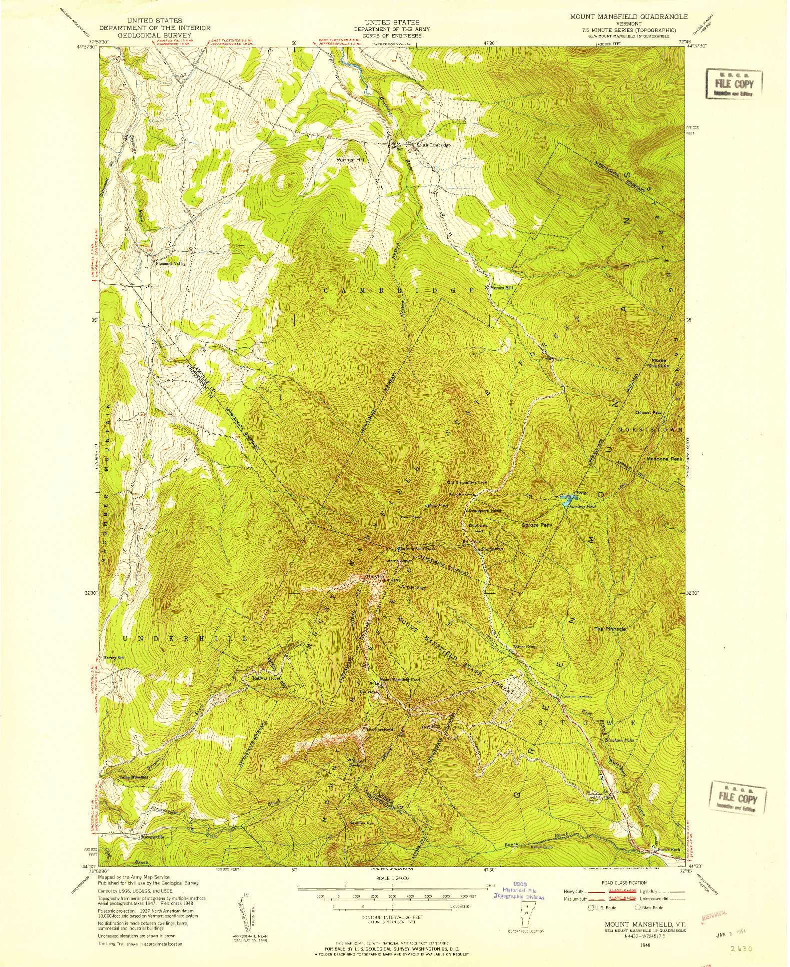 USGS 1:24000-SCALE QUADRANGLE FOR MOUNT MANSFIELD, VT 1948