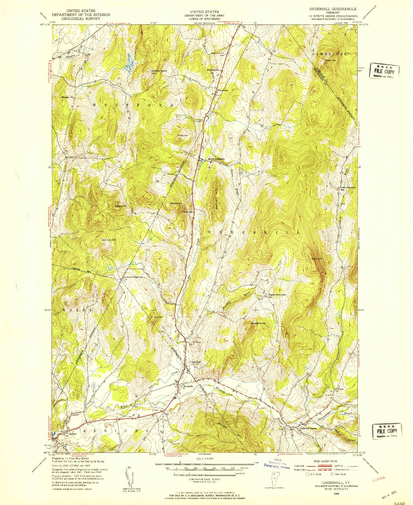 USGS 1:24000-SCALE QUADRANGLE FOR UNDERHILL, VT 1948