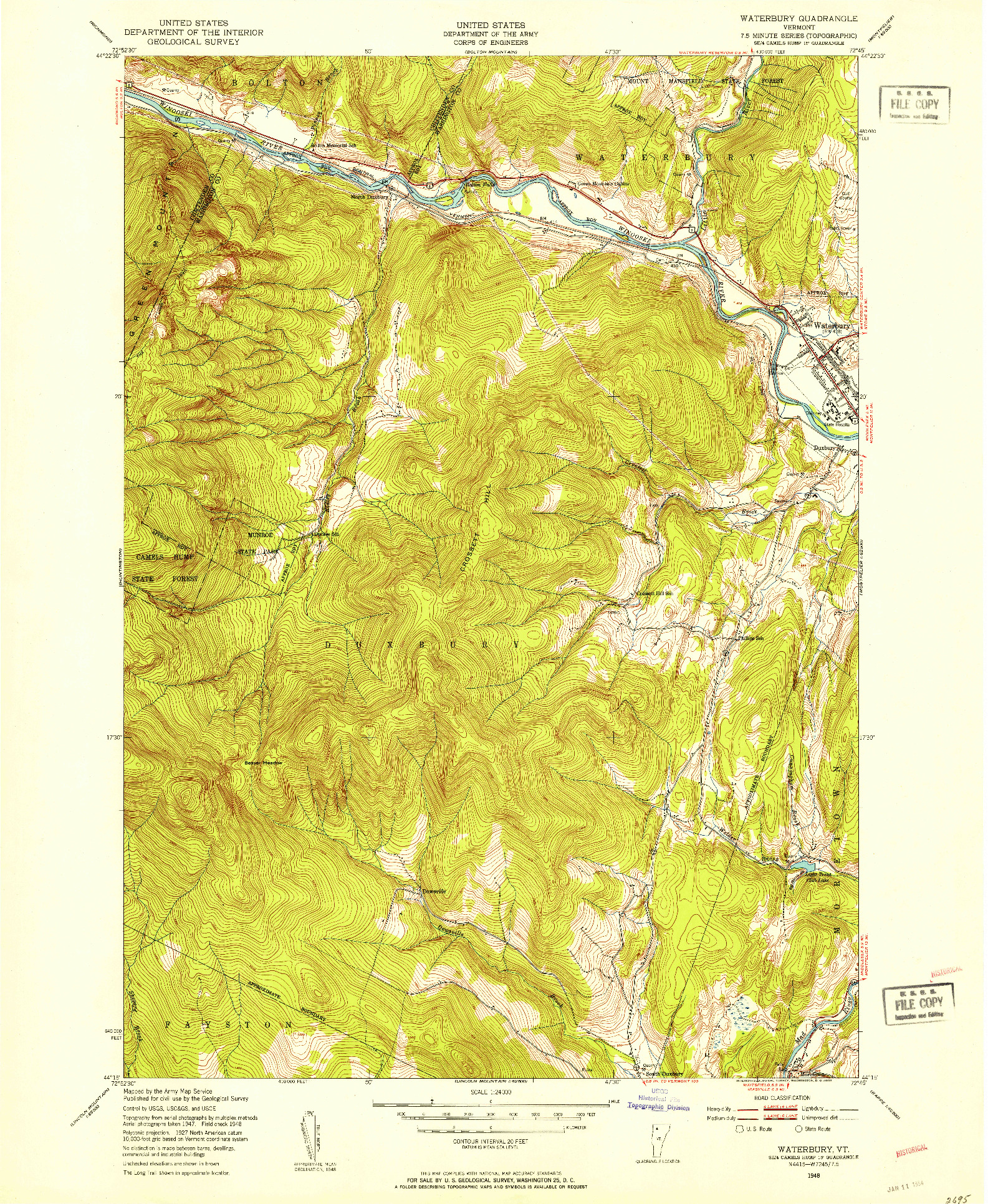 USGS 1:24000-SCALE QUADRANGLE FOR WATERBURY, VT 1948