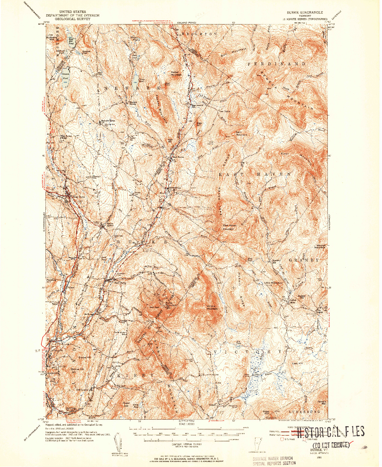 USGS 1:62500-SCALE QUADRANGLE FOR BURKE, VT 1951