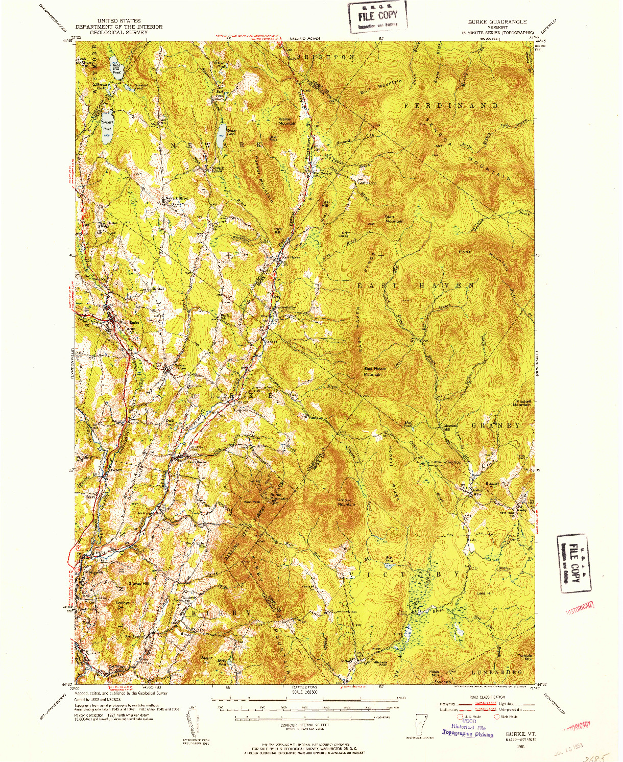 USGS 1:62500-SCALE QUADRANGLE FOR BURKE, VT 1951