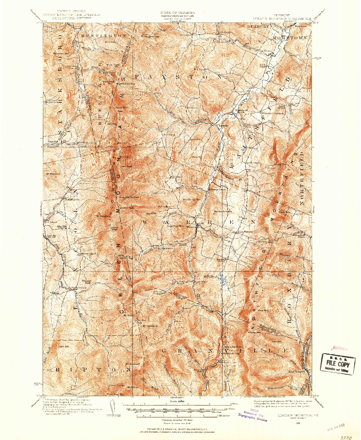 USGS 1:62500-SCALE QUADRANGLE FOR LINCOLN MOUNTAIN, VT 1919
