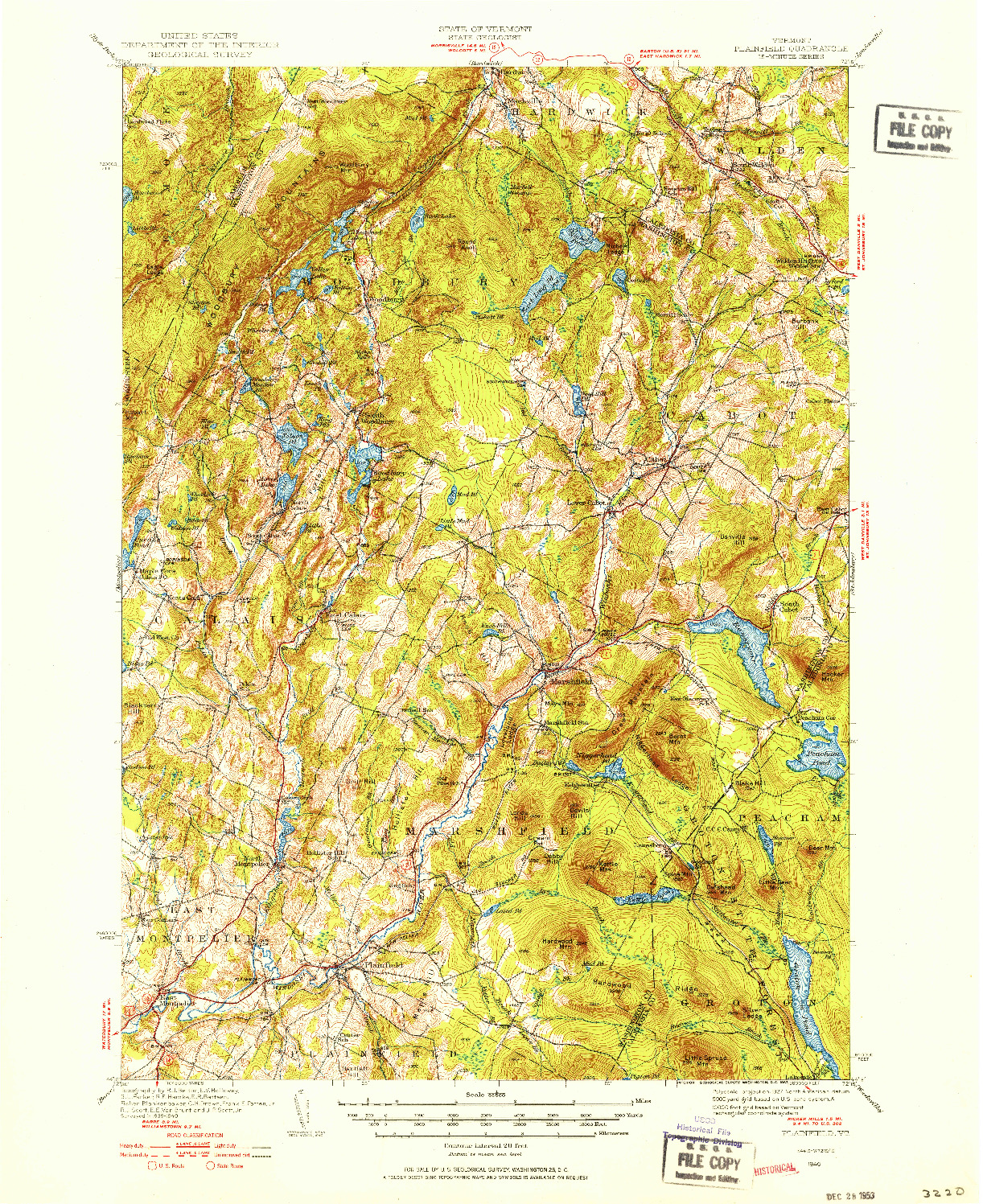 USGS 1:62500-SCALE QUADRANGLE FOR PLAINFIELD, VT 1940