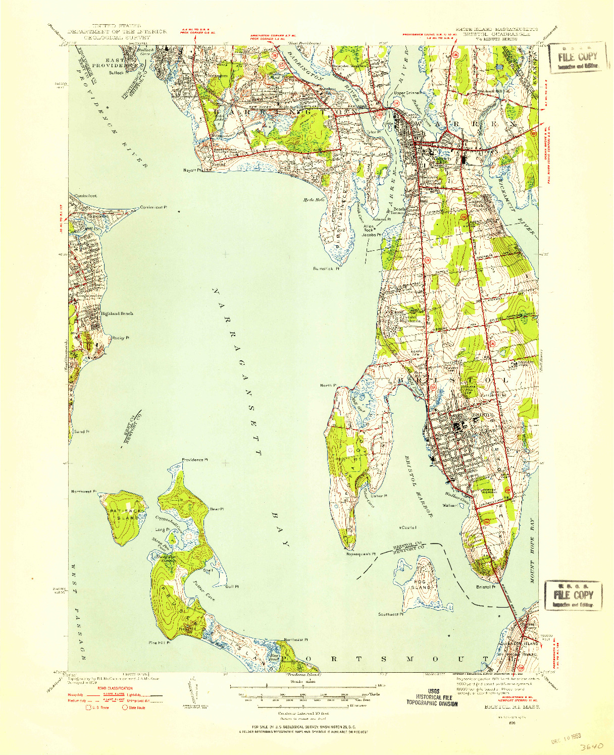 USGS 1:31680-SCALE QUADRANGLE FOR BRISTOL, RI 1939