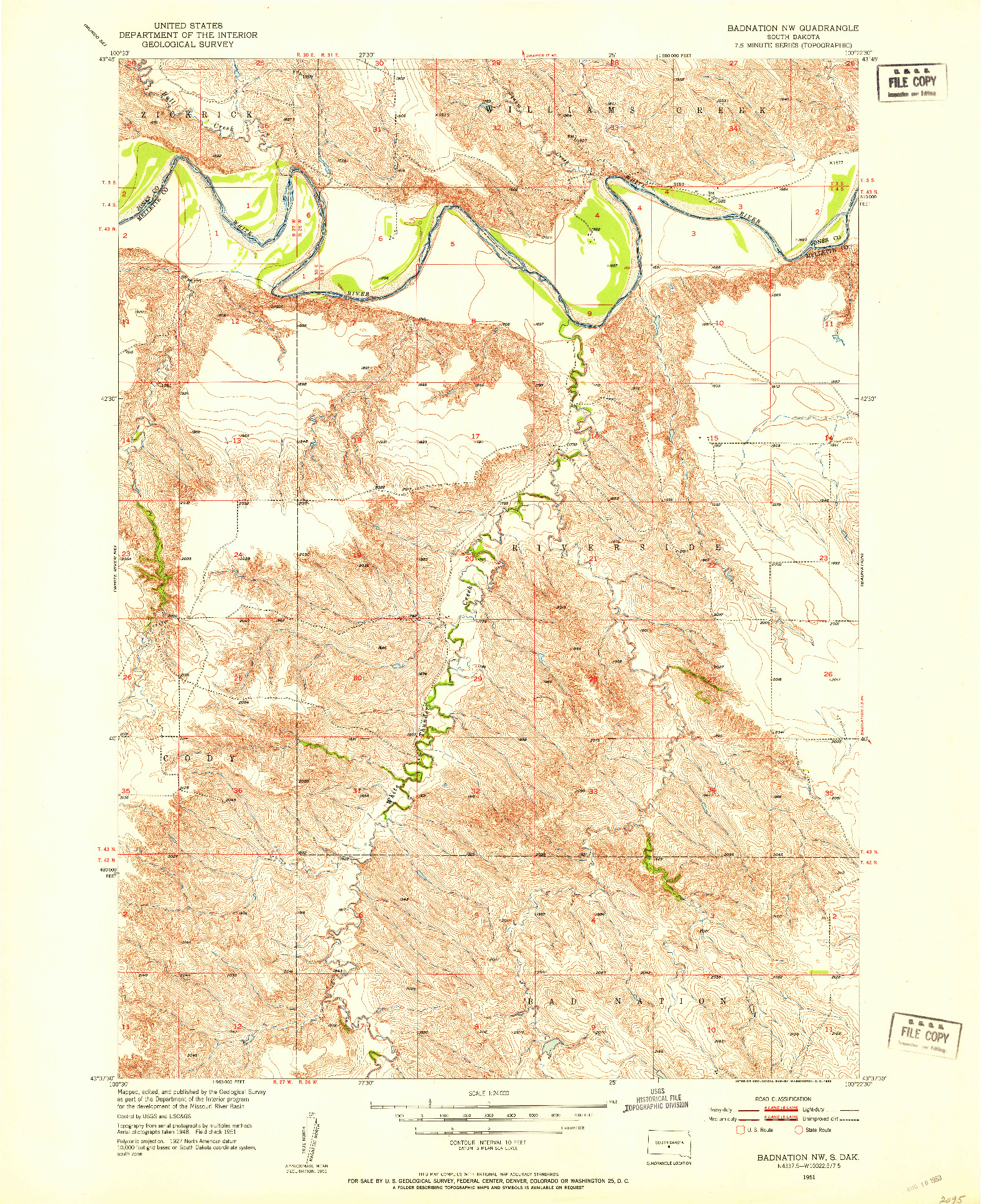 USGS 1:24000-SCALE QUADRANGLE FOR BADNATION NW, SD 1951