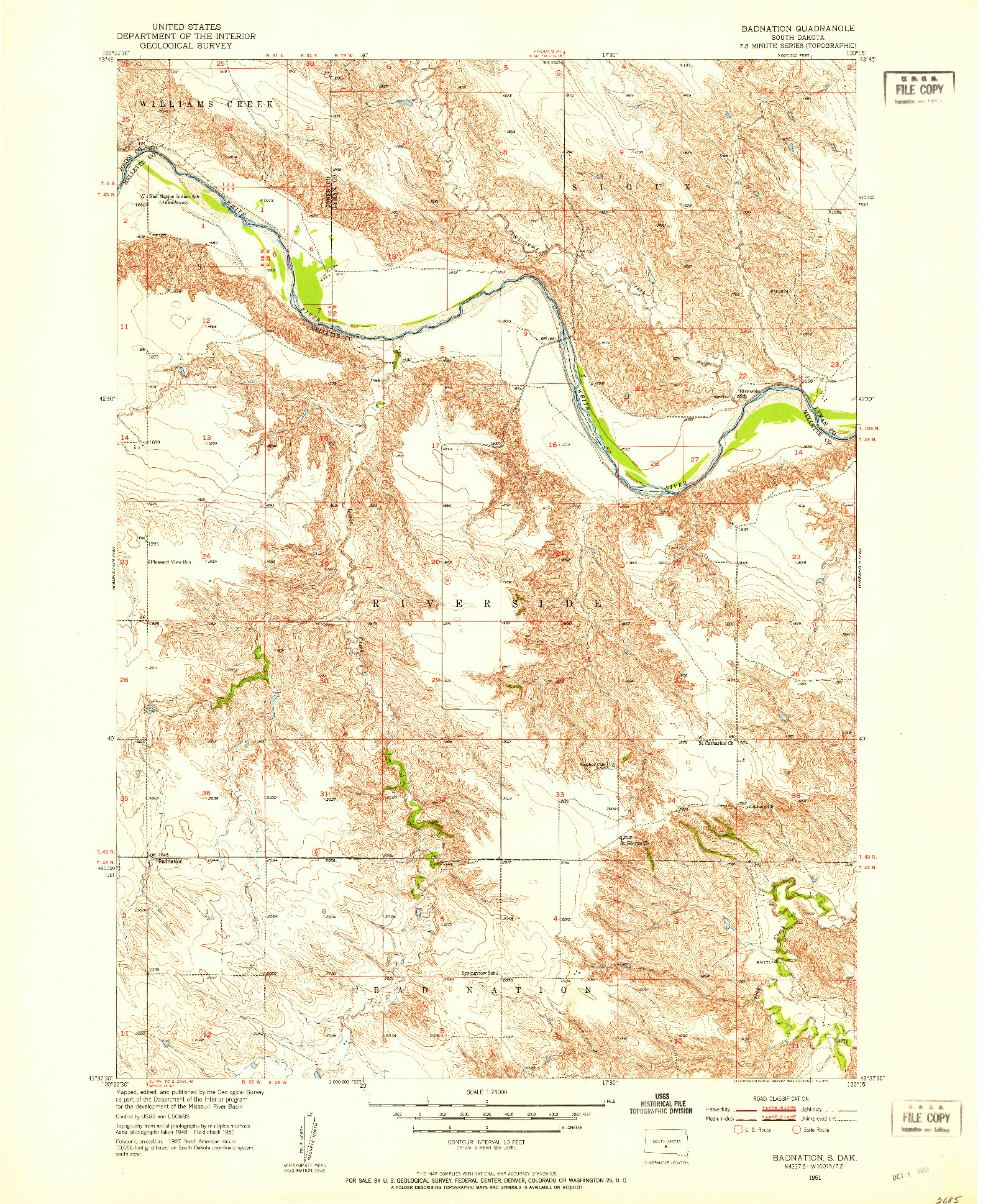 USGS 1:24000-SCALE QUADRANGLE FOR BADNATION, SD 1951