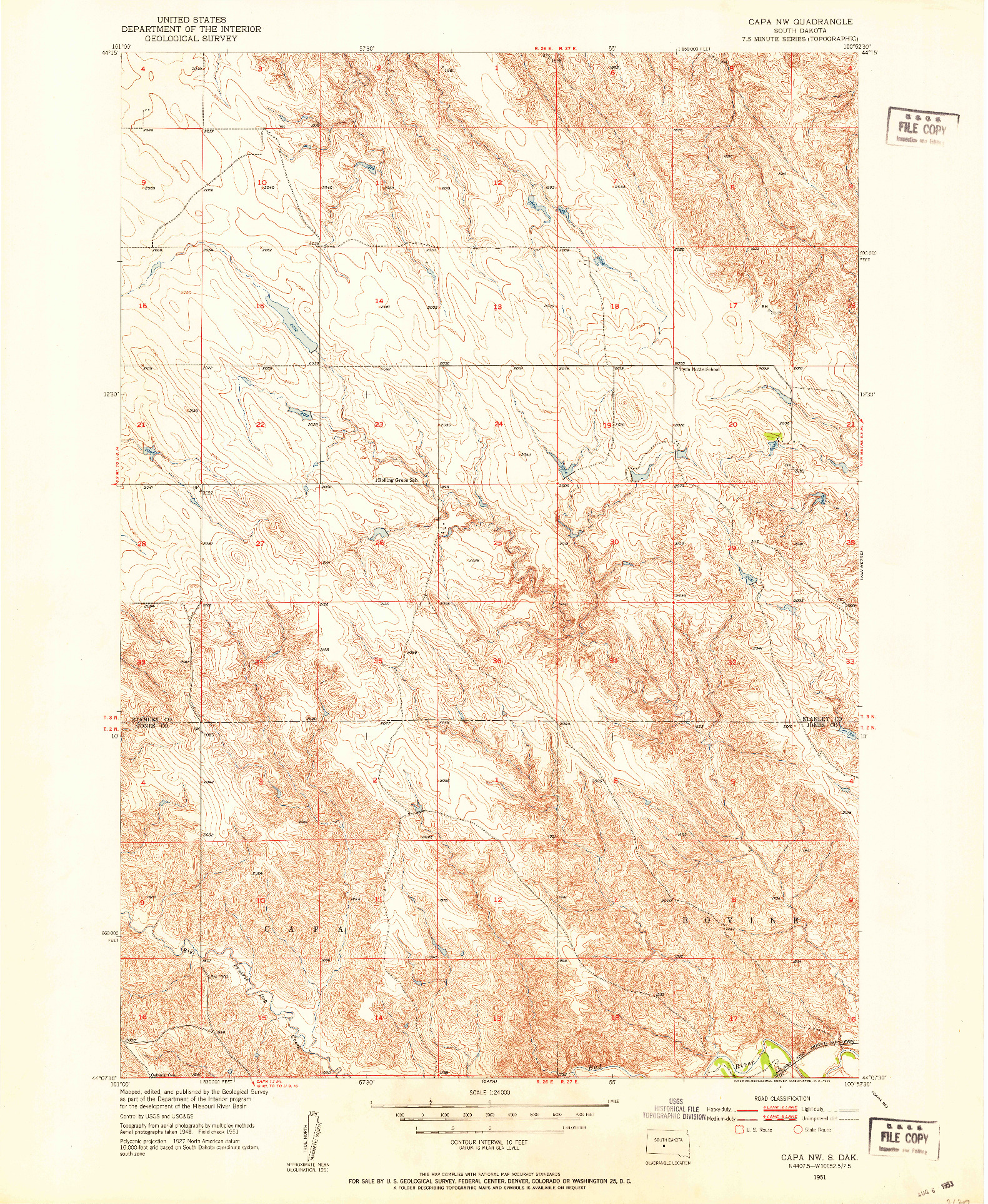 USGS 1:24000-SCALE QUADRANGLE FOR CAPA NW, SD 1951