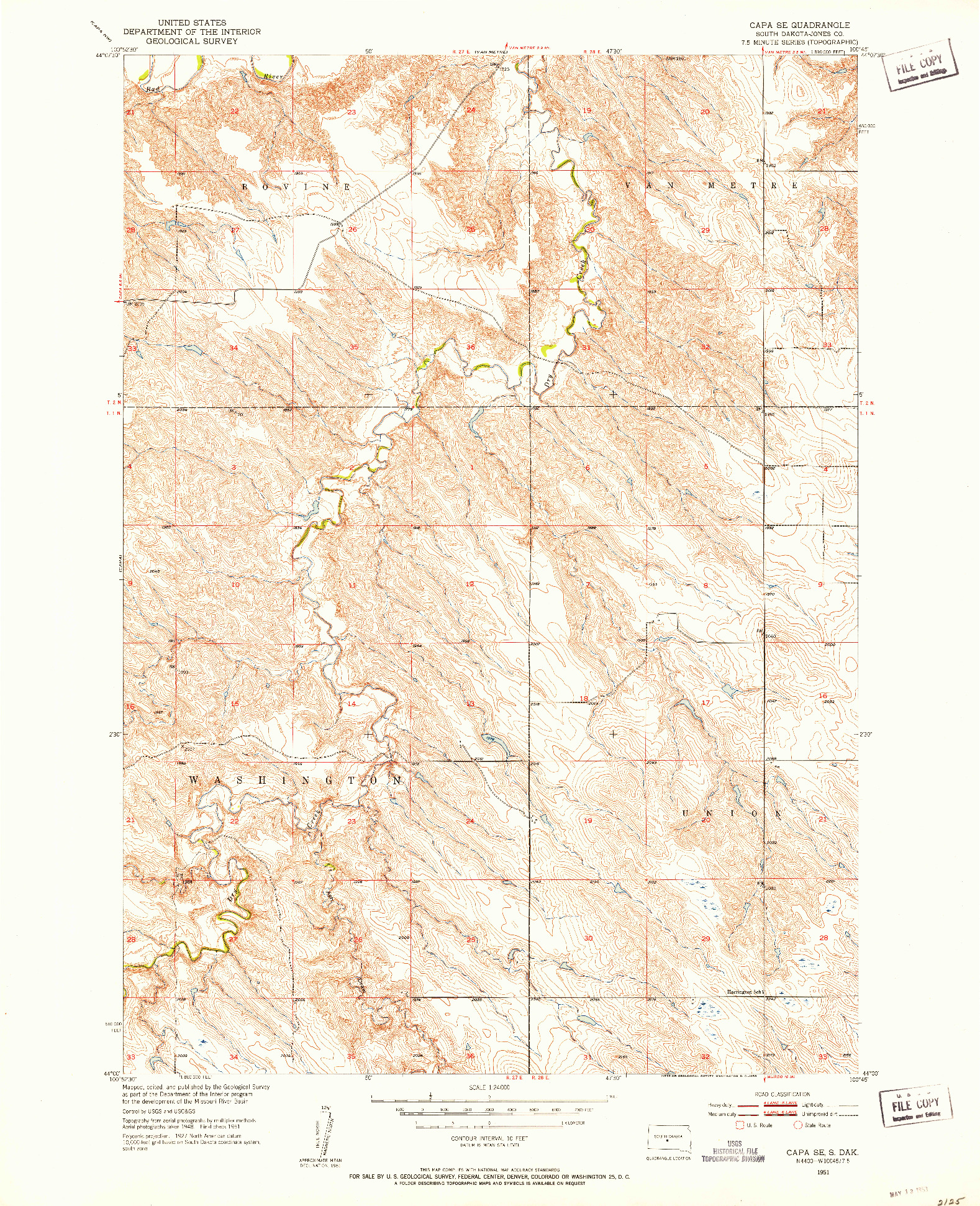 USGS 1:24000-SCALE QUADRANGLE FOR CAPA SE, SD 1951