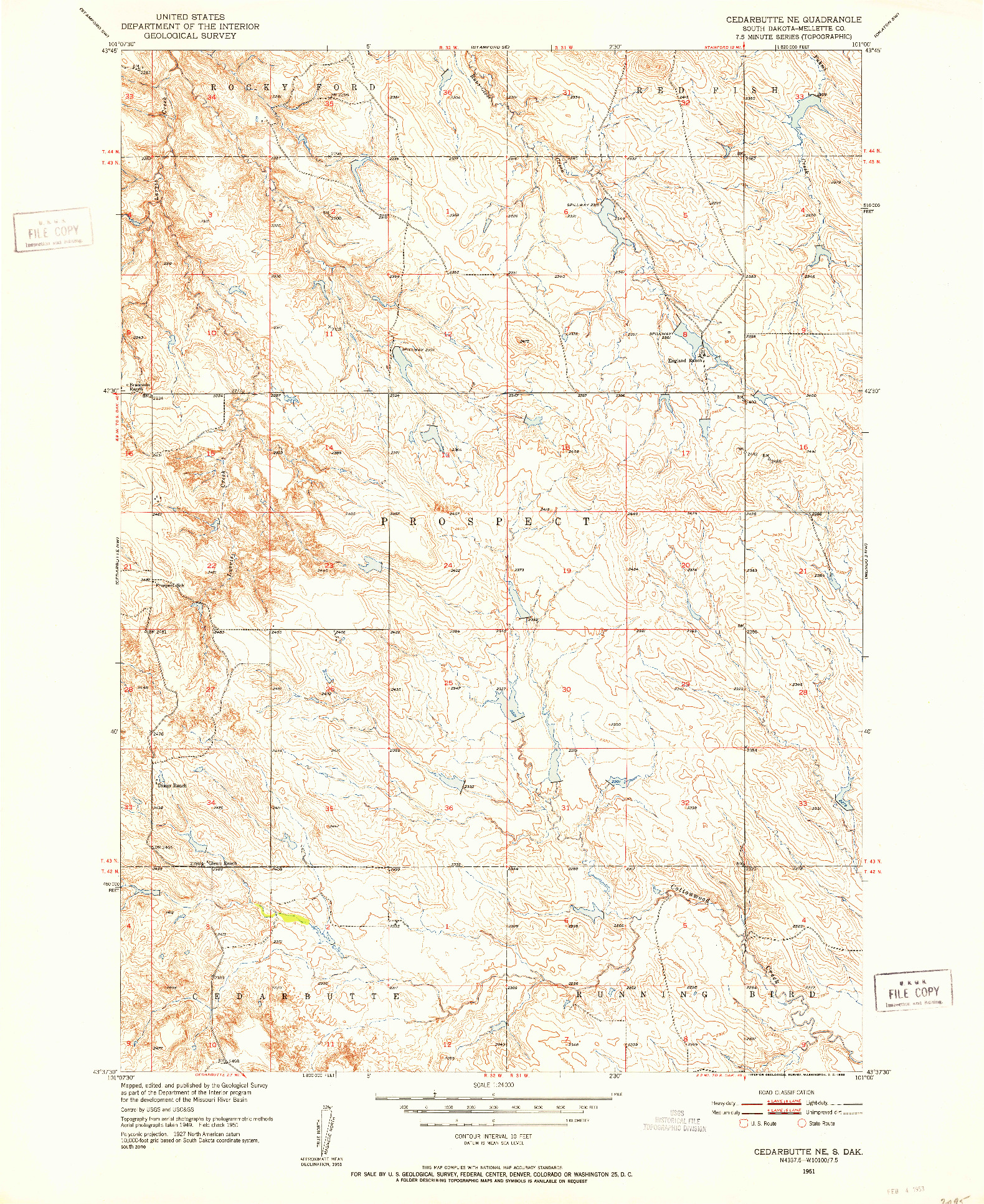 USGS 1:24000-SCALE QUADRANGLE FOR CEDAR BUTTE NE, SD 1951