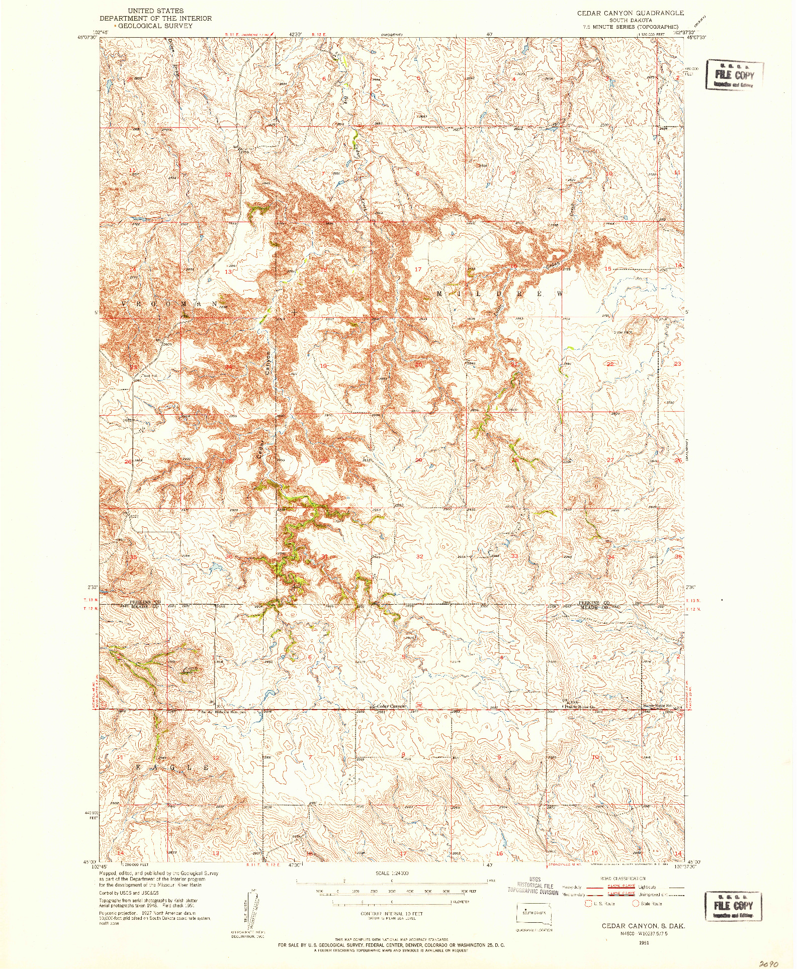 USGS 1:24000-SCALE QUADRANGLE FOR CEDAR CANYON, SD 1951