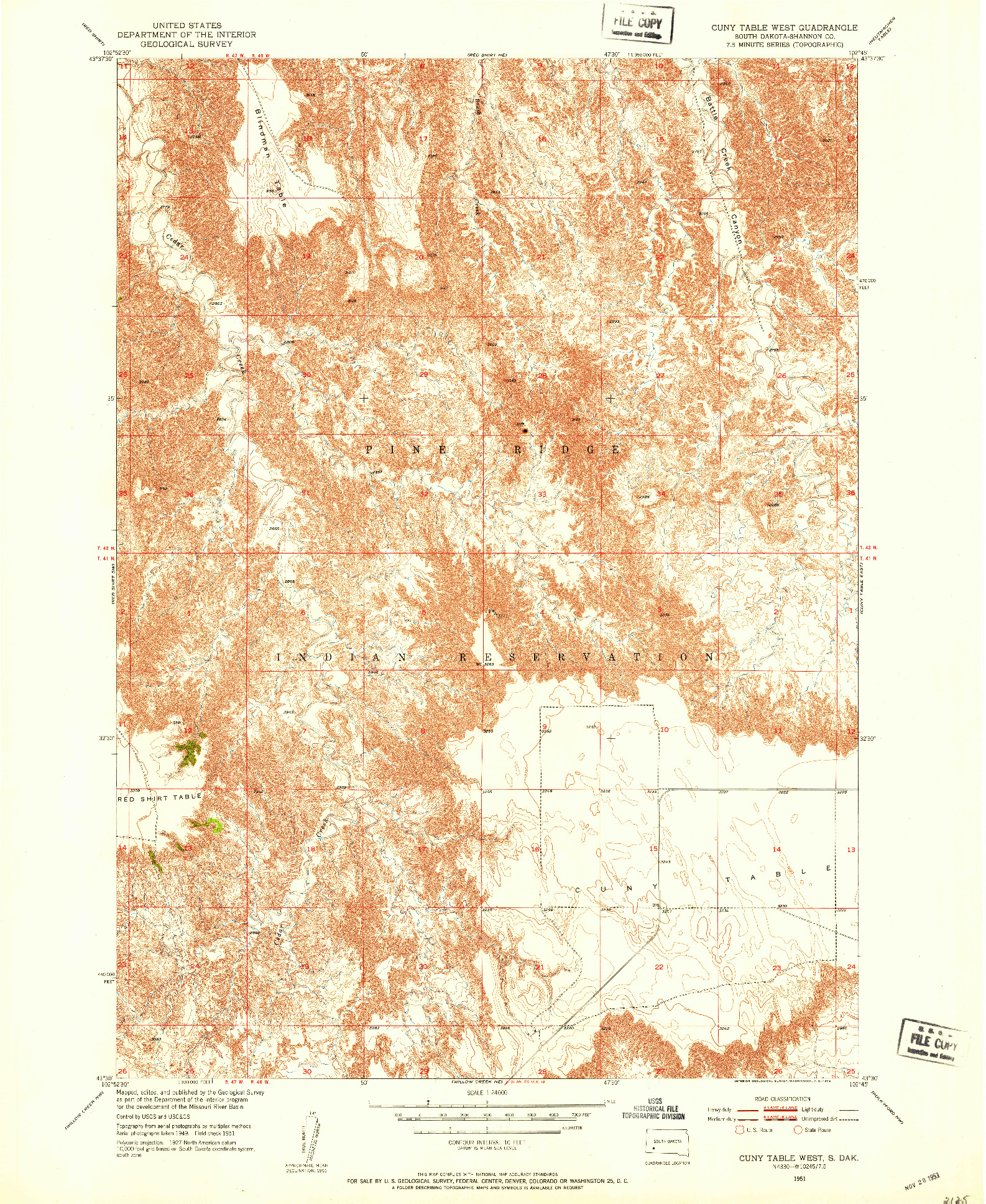 USGS 1:24000-SCALE QUADRANGLE FOR CUNY TABLE WEST, SD 1951