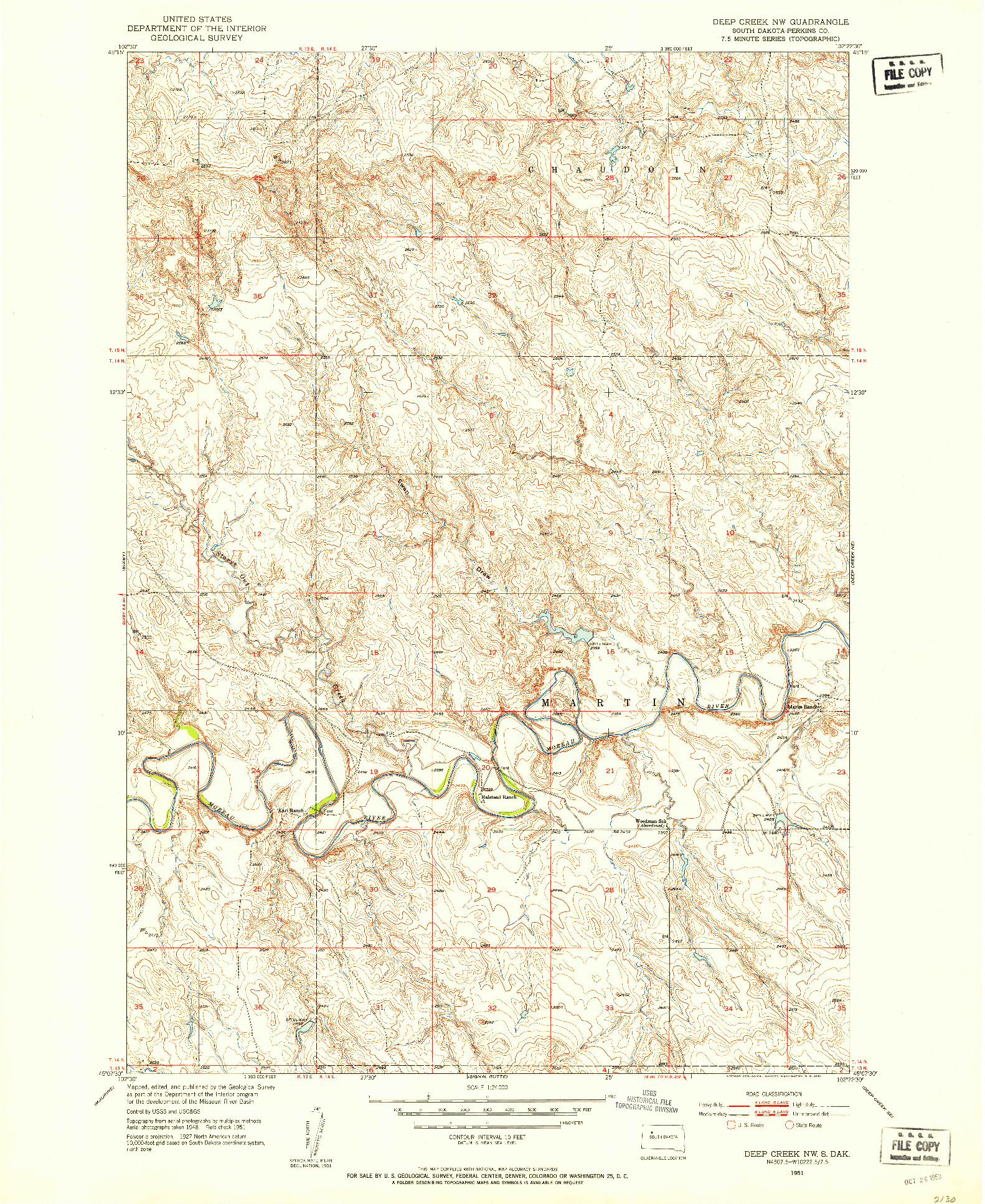 USGS 1:24000-SCALE QUADRANGLE FOR DEEP CREEK NW, SD 1951