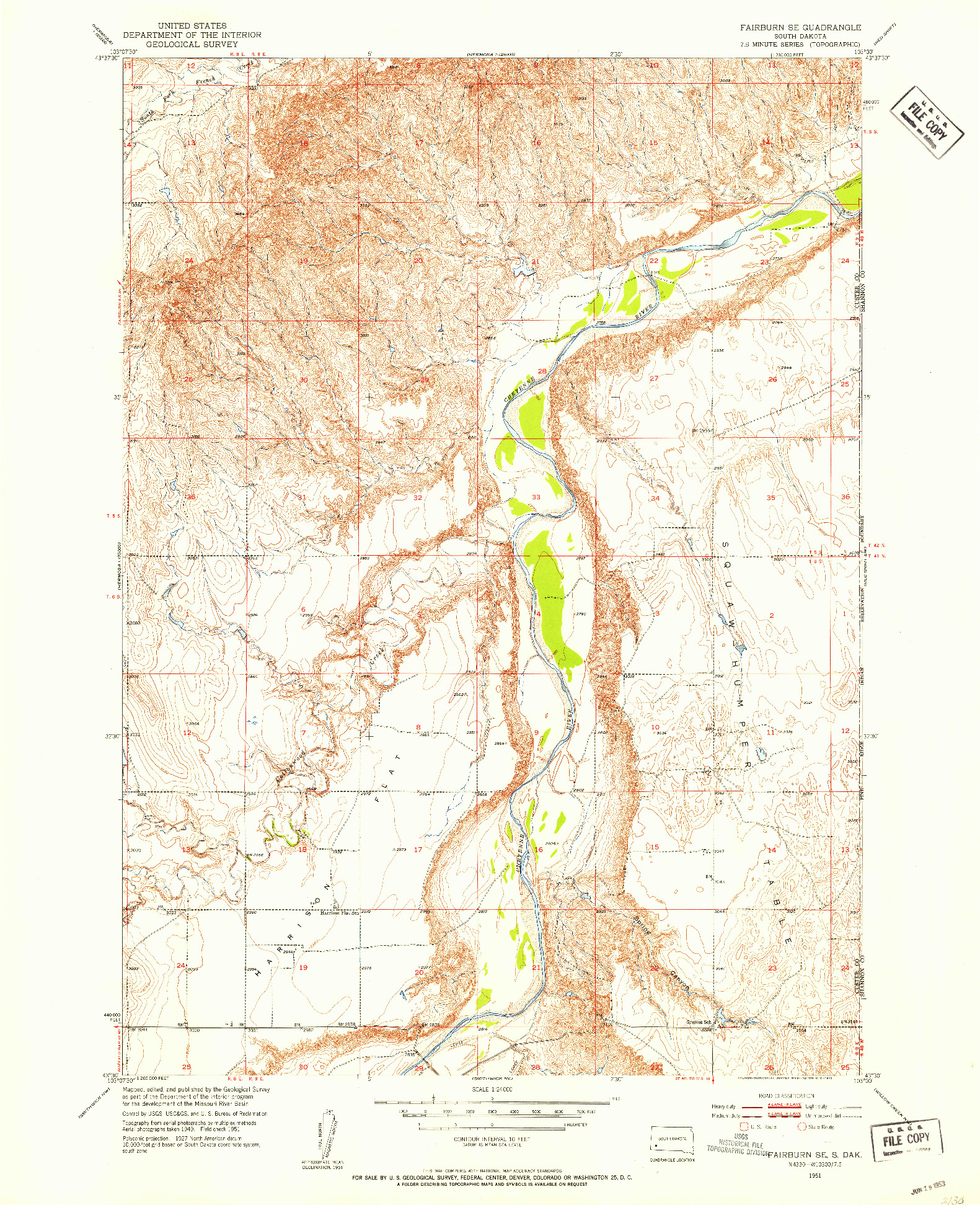 USGS 1:24000-SCALE QUADRANGLE FOR FAIRBURN SE, SD 1951
