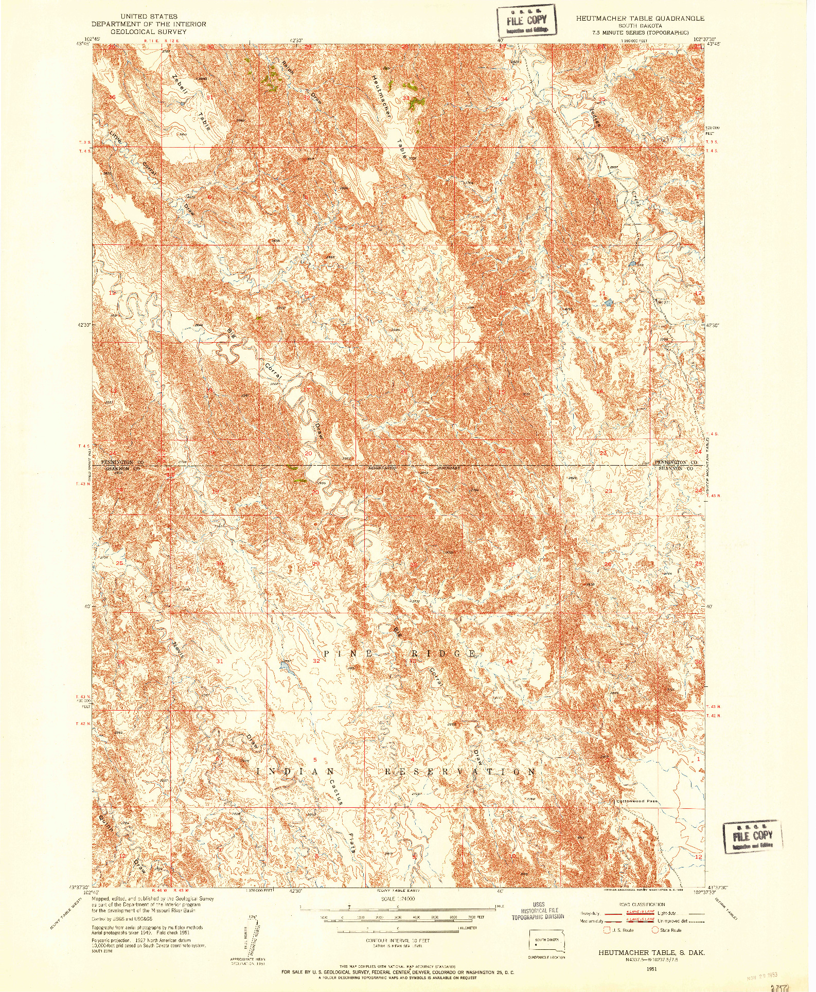 USGS 1:24000-SCALE QUADRANGLE FOR HEUTMACHER TABLE, SD 1951