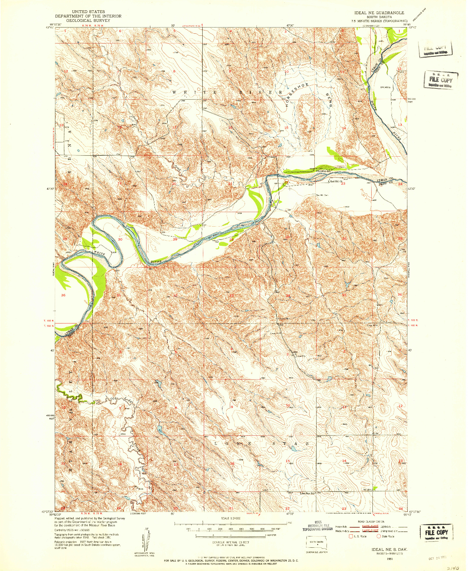 USGS 1:24000-SCALE QUADRANGLE FOR IDEAL NE, SD 1951