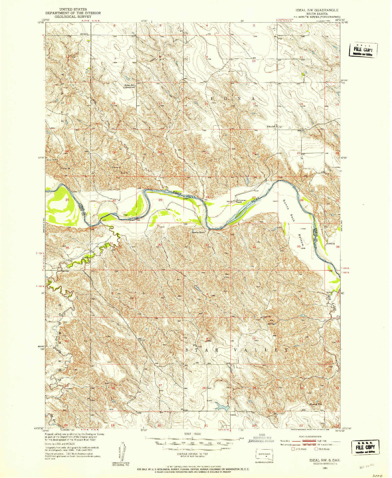 USGS 1:24000-SCALE QUADRANGLE FOR IDEAL NW, SD 1951