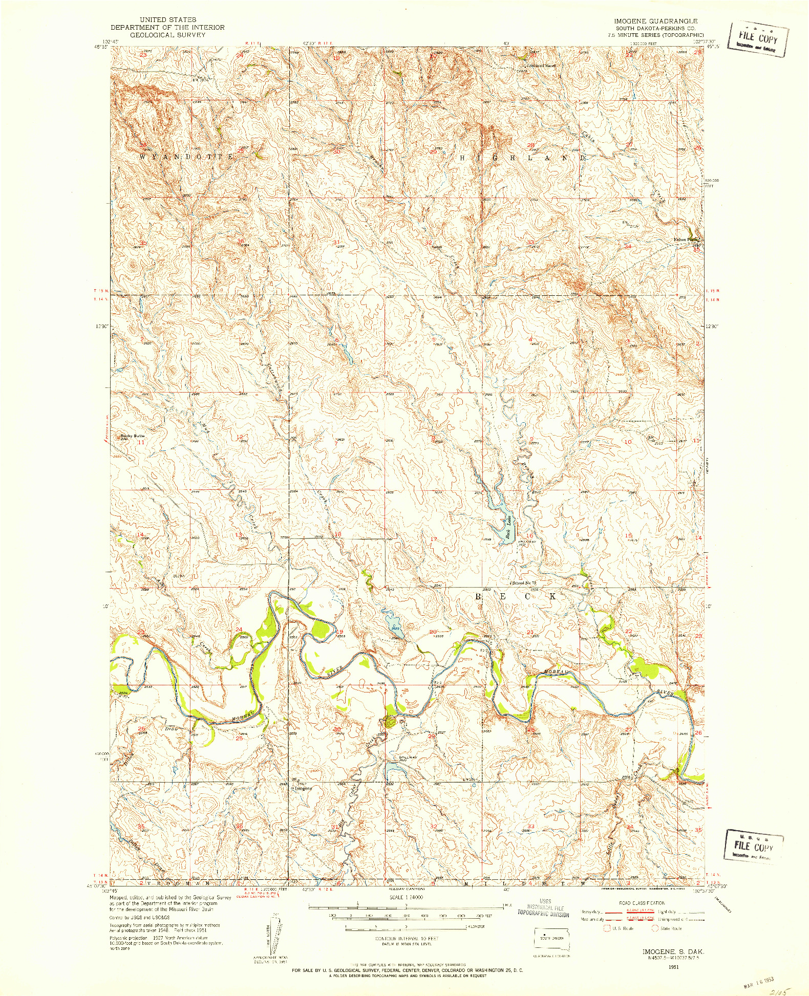 USGS 1:24000-SCALE QUADRANGLE FOR IMOGENE, SD 1951