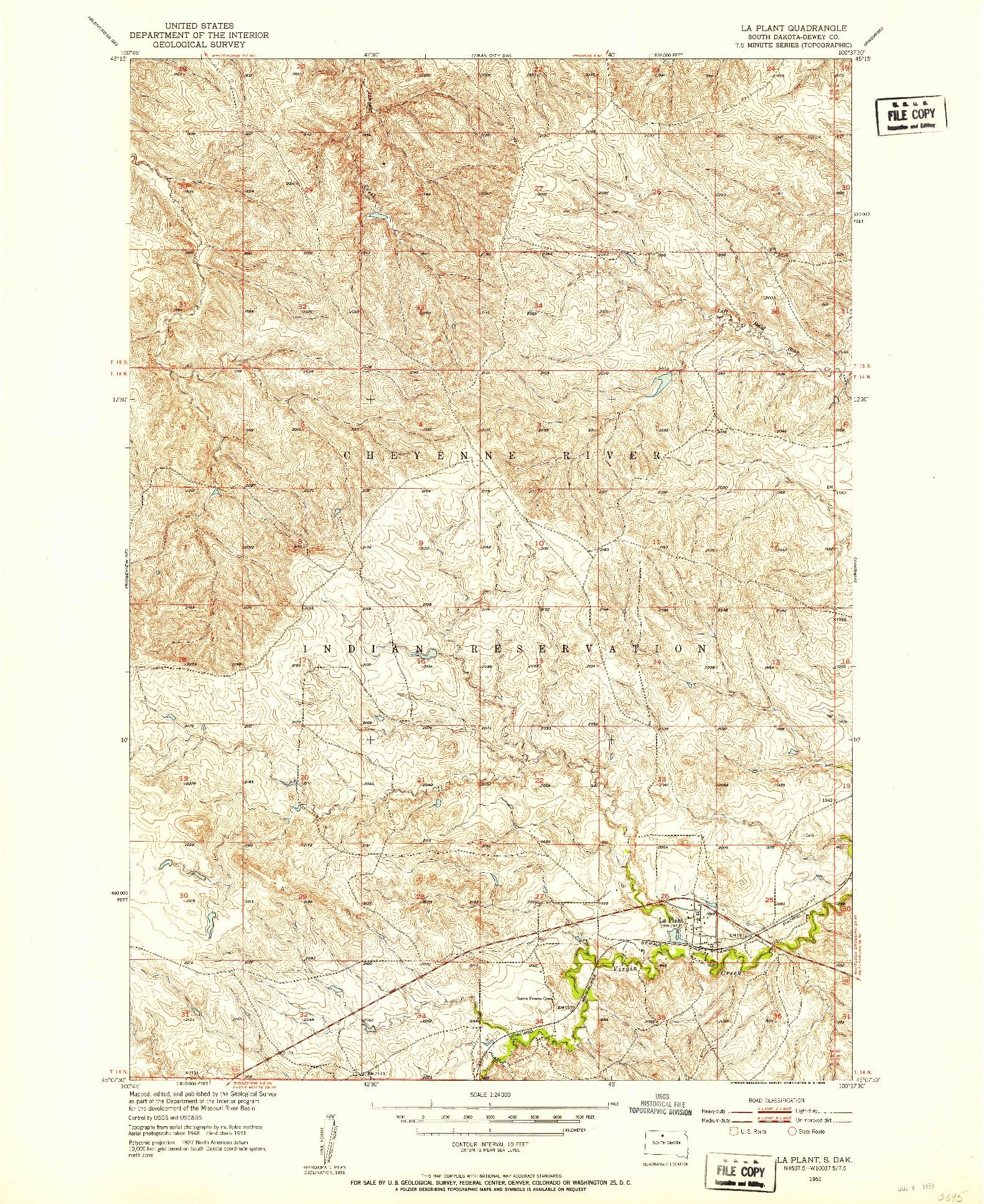 USGS 1:24000-SCALE QUADRANGLE FOR LA PLANT, SD 1951