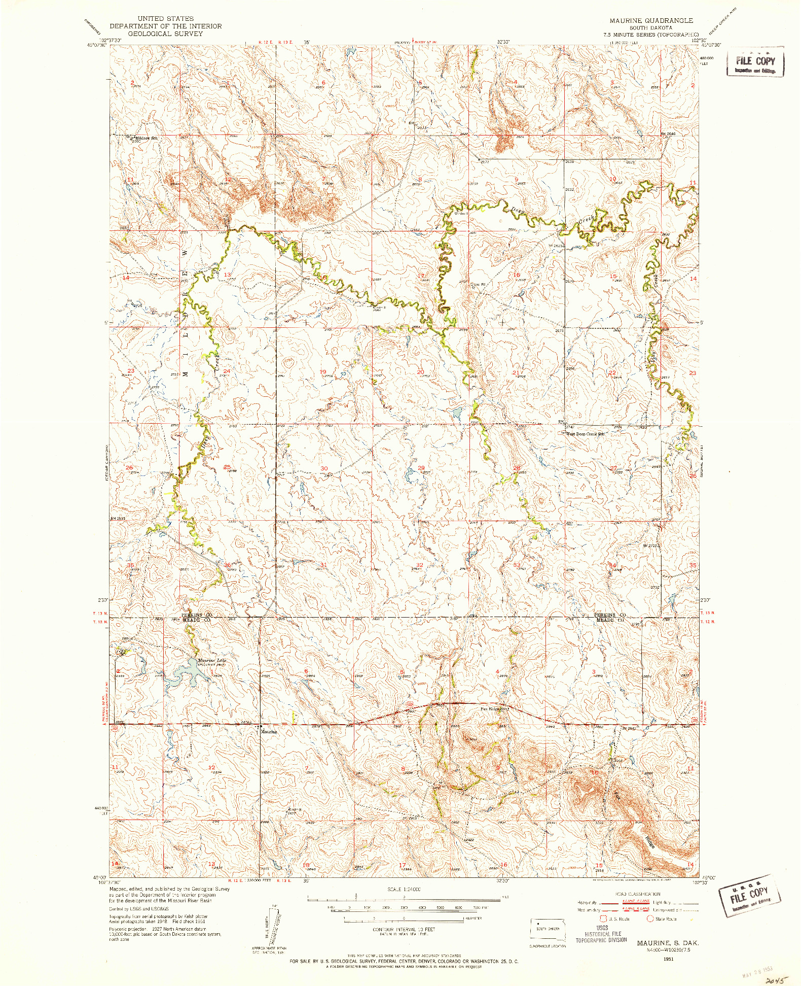 USGS 1:24000-SCALE QUADRANGLE FOR MAURINE, SD 1951