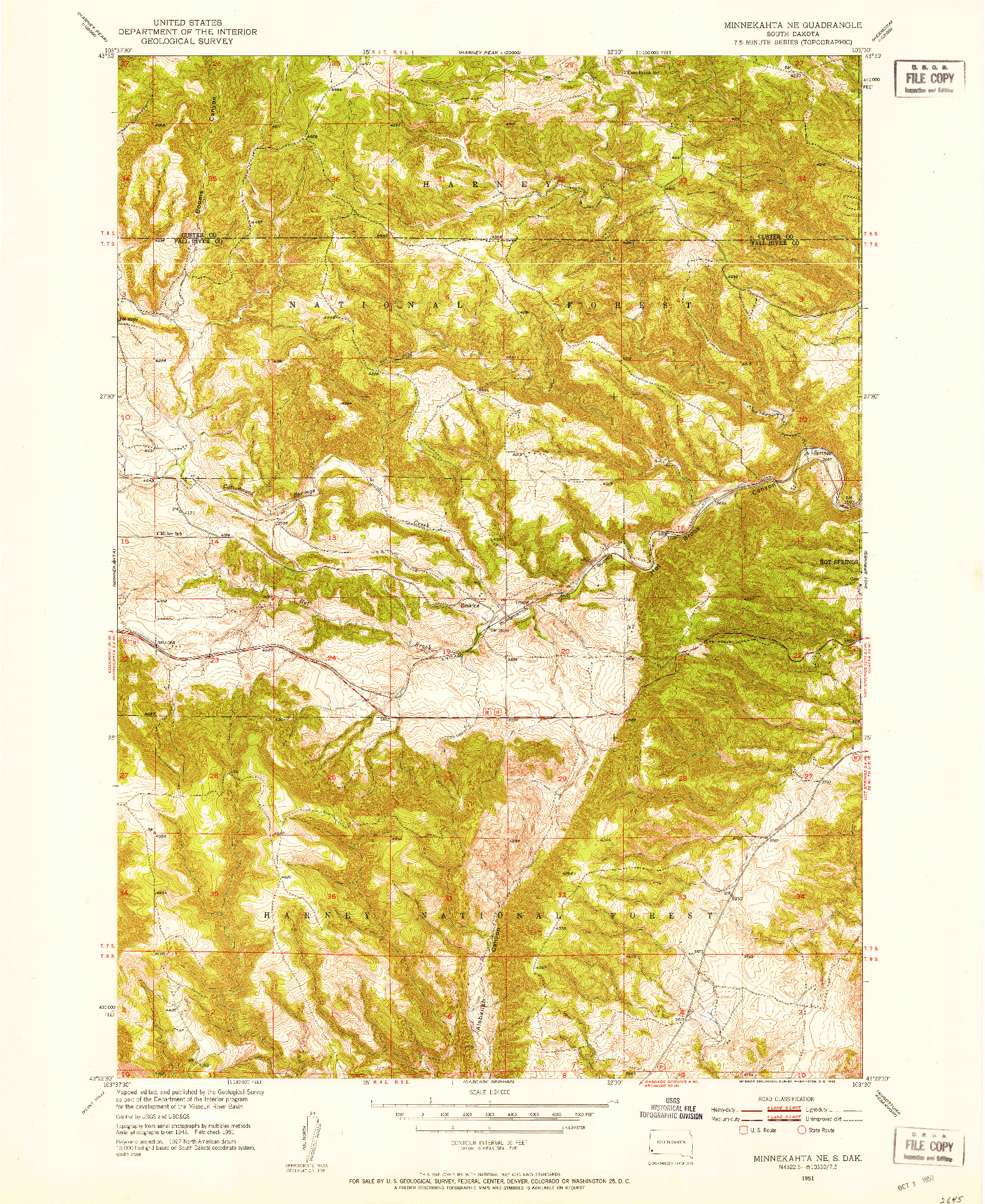 USGS 1:24000-SCALE QUADRANGLE FOR MINNEKAHTA NE, SD 1951