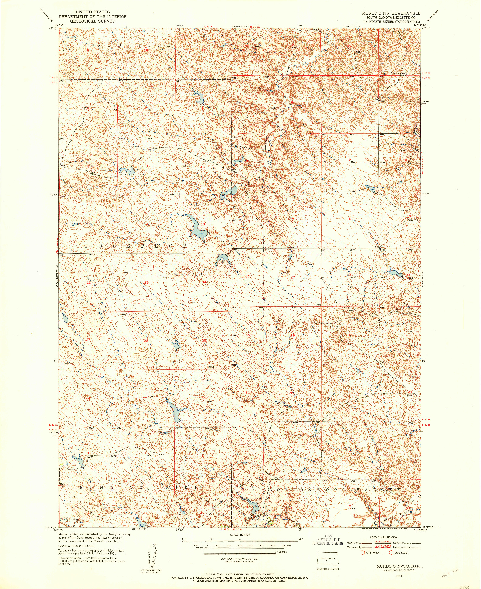 USGS 1:24000-SCALE QUADRANGLE FOR MURDO 3 NW, SD 1951