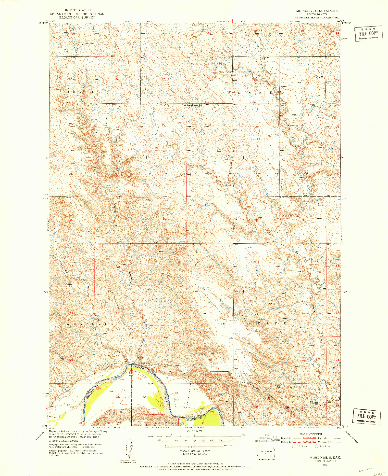 USGS 1:24000-SCALE QUADRANGLE FOR MURDO SE, SD 1951
