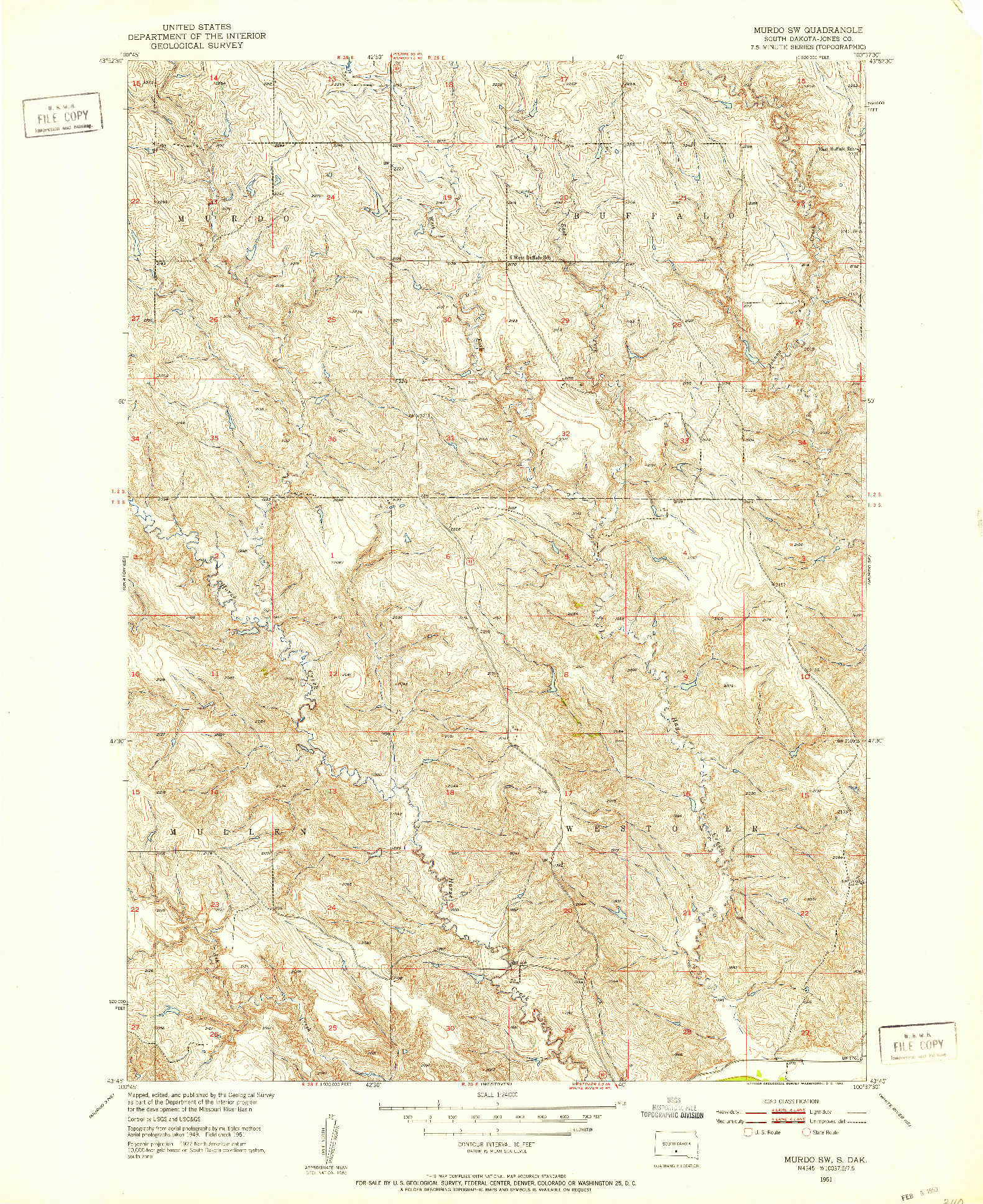USGS 1:24000-SCALE QUADRANGLE FOR MURDO SW, SD 1951