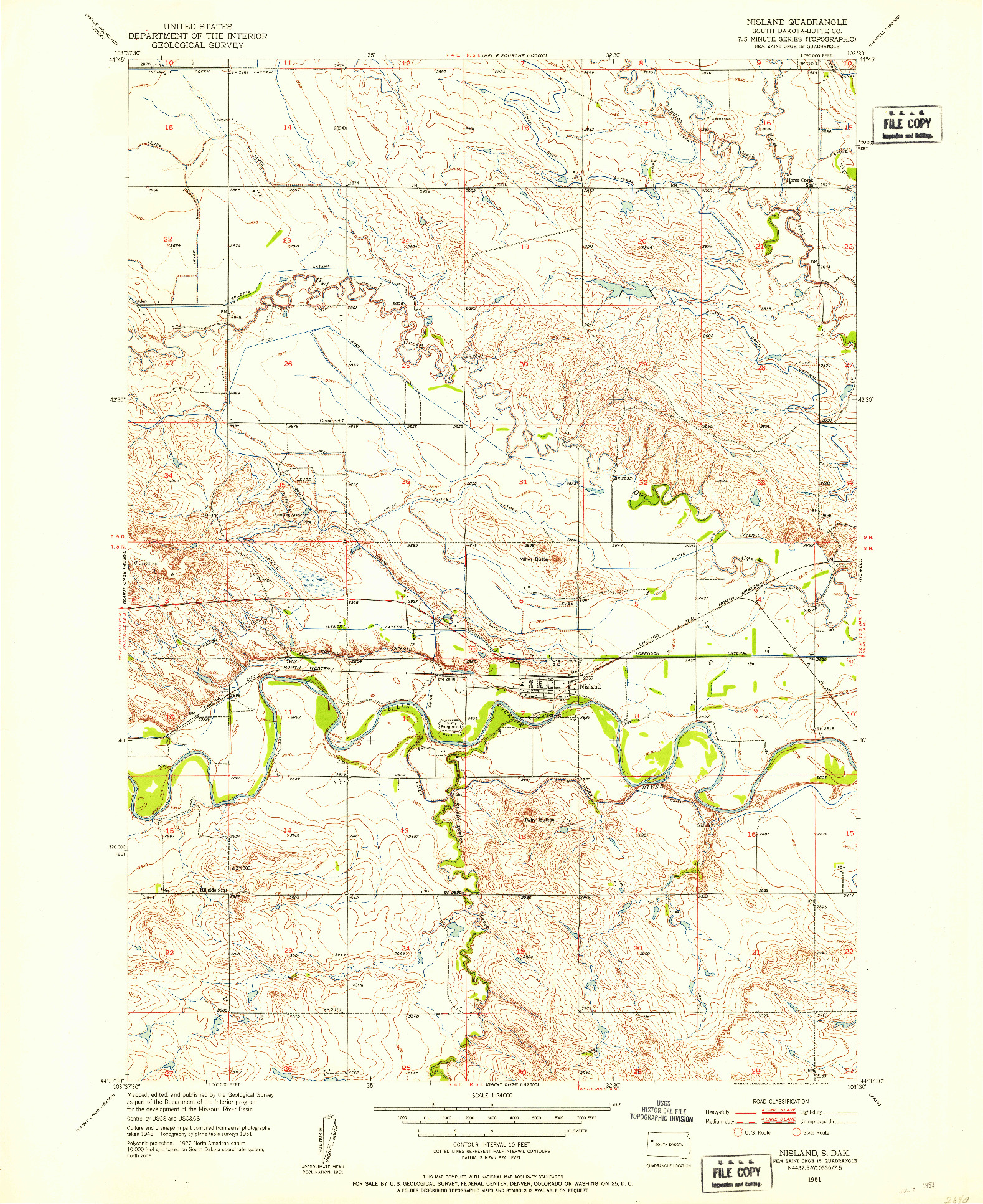 USGS 1:24000-SCALE QUADRANGLE FOR NISLAND, SD 1951