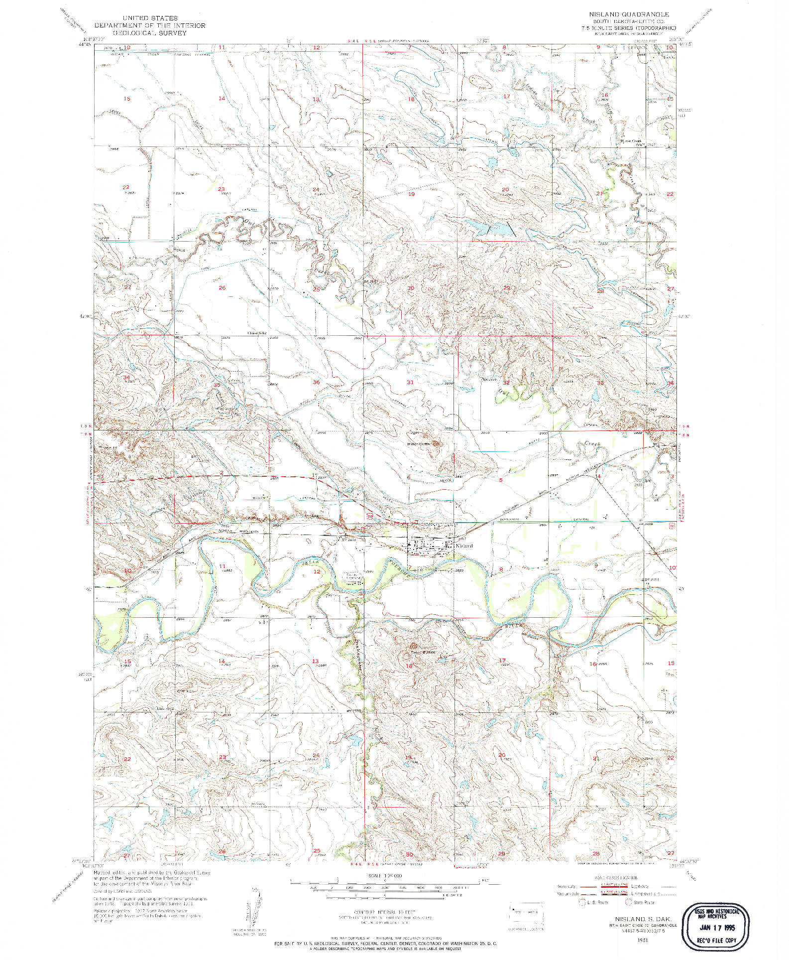 USGS 1:24000-SCALE QUADRANGLE FOR NISLAND, SD 1951