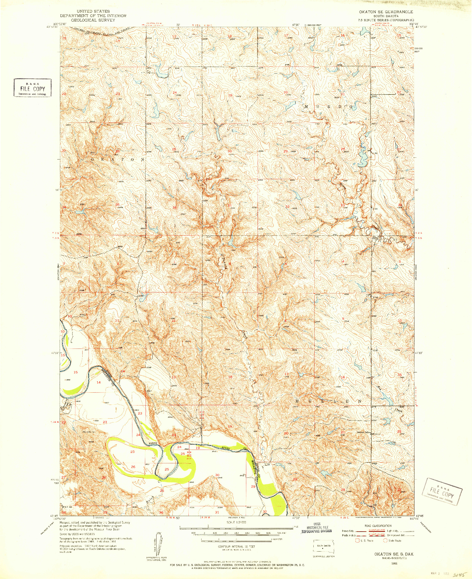 USGS 1:24000-SCALE QUADRANGLE FOR OKATON SE, SD 1951