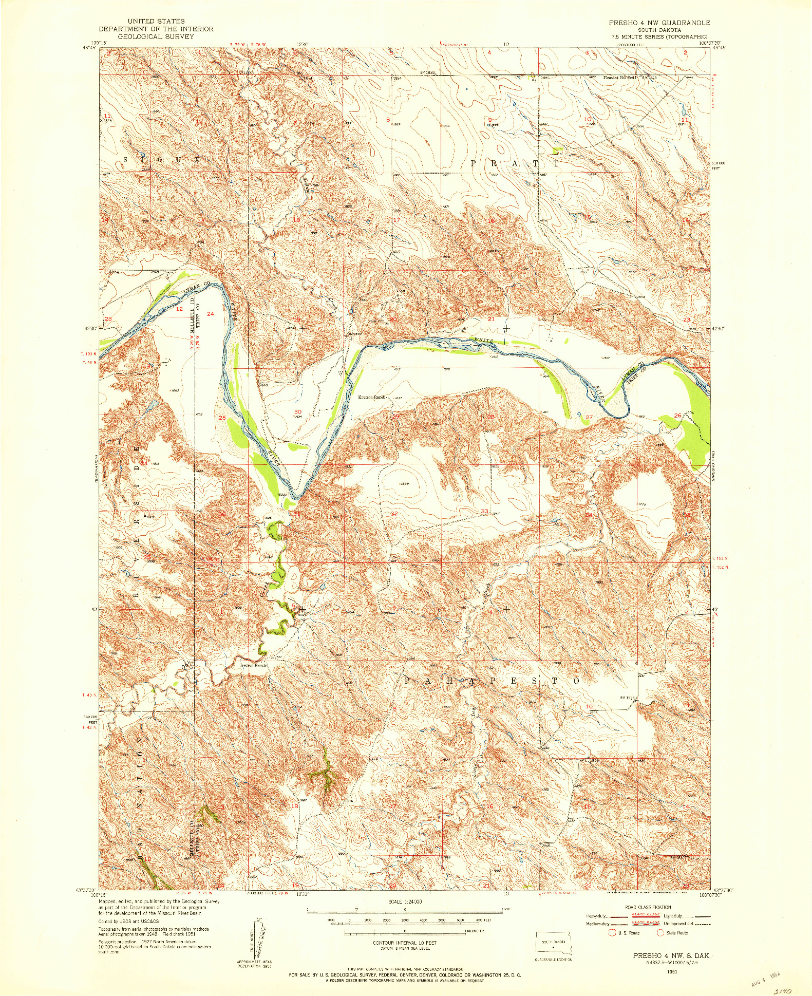 USGS 1:24000-SCALE QUADRANGLE FOR PRESHO 4 NW, SD 1951