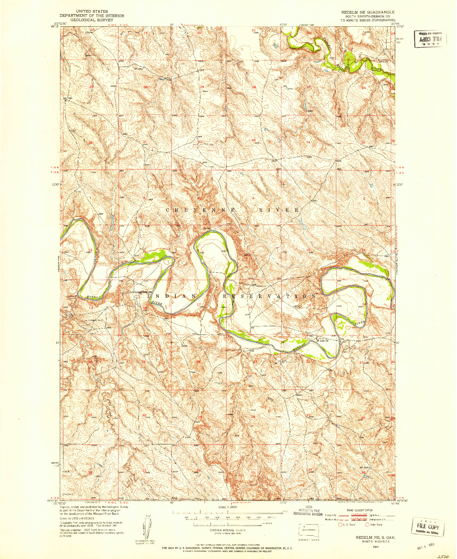 USGS 1:24000-SCALE QUADRANGLE FOR REDELM NE, SD 1951