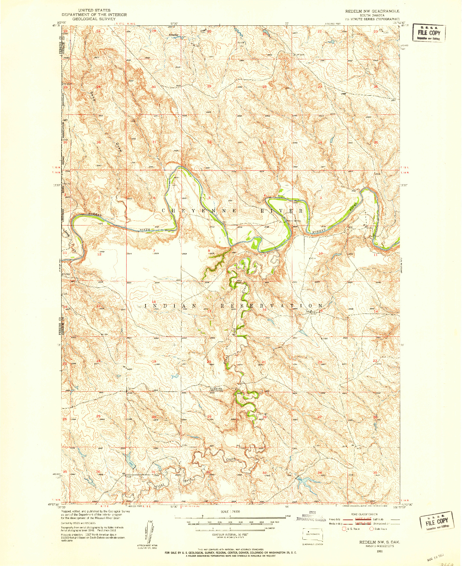 USGS 1:24000-SCALE QUADRANGLE FOR REDELM NW, SD 1951