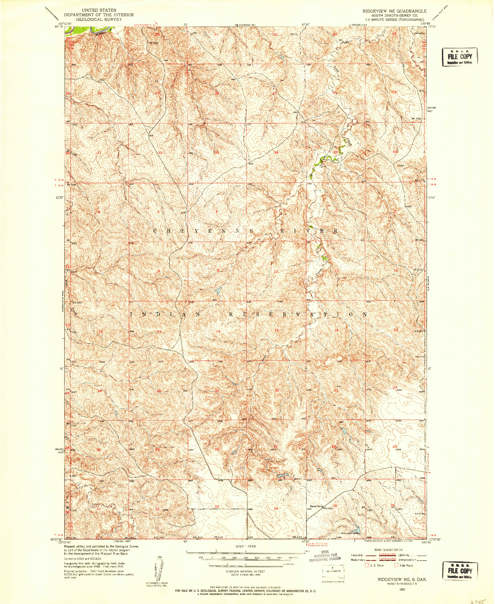 USGS 1:24000-SCALE QUADRANGLE FOR RIDGEVIEW NE, SD 1951