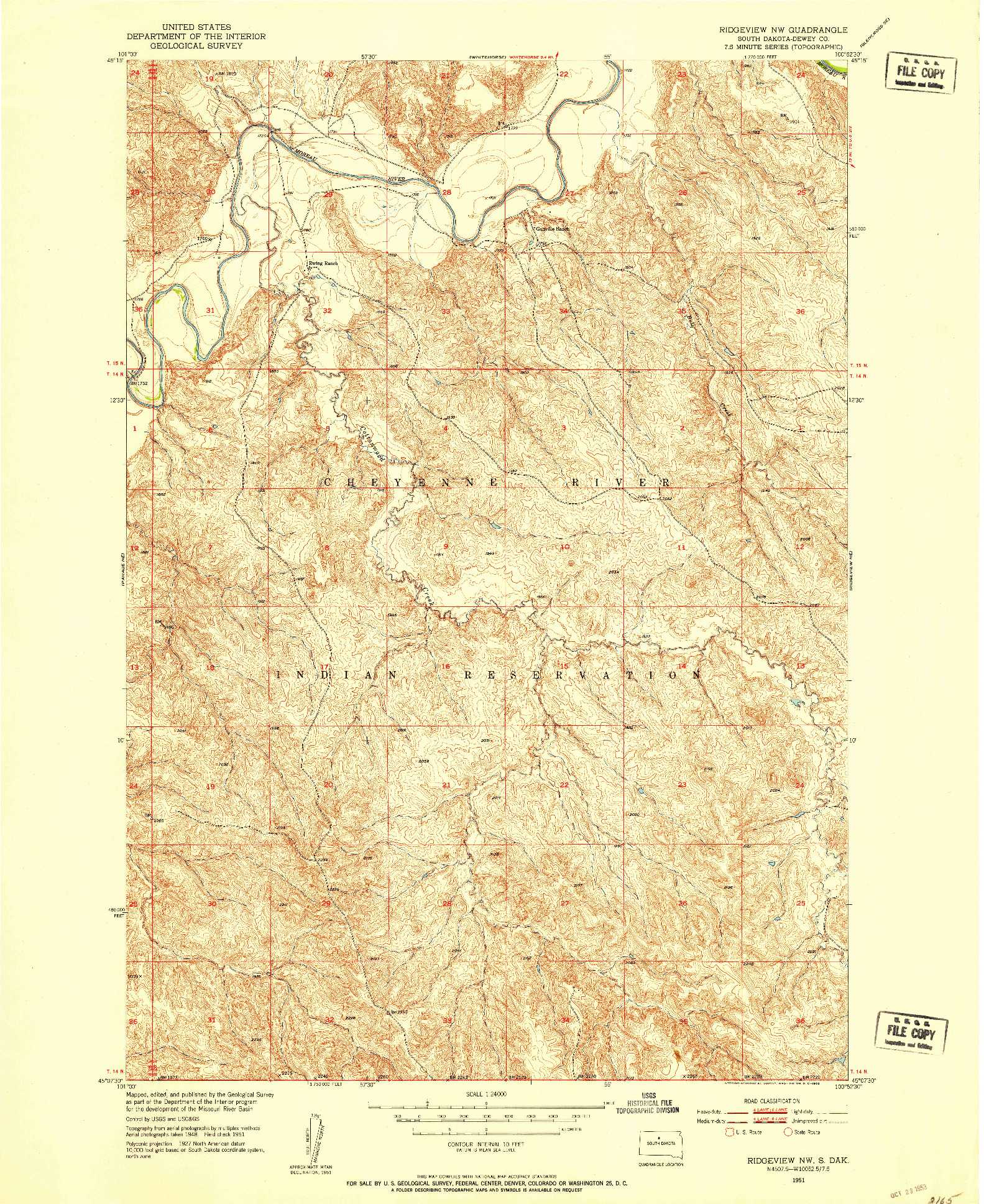 USGS 1:24000-SCALE QUADRANGLE FOR RIDGEVIEW NW, SD 1951