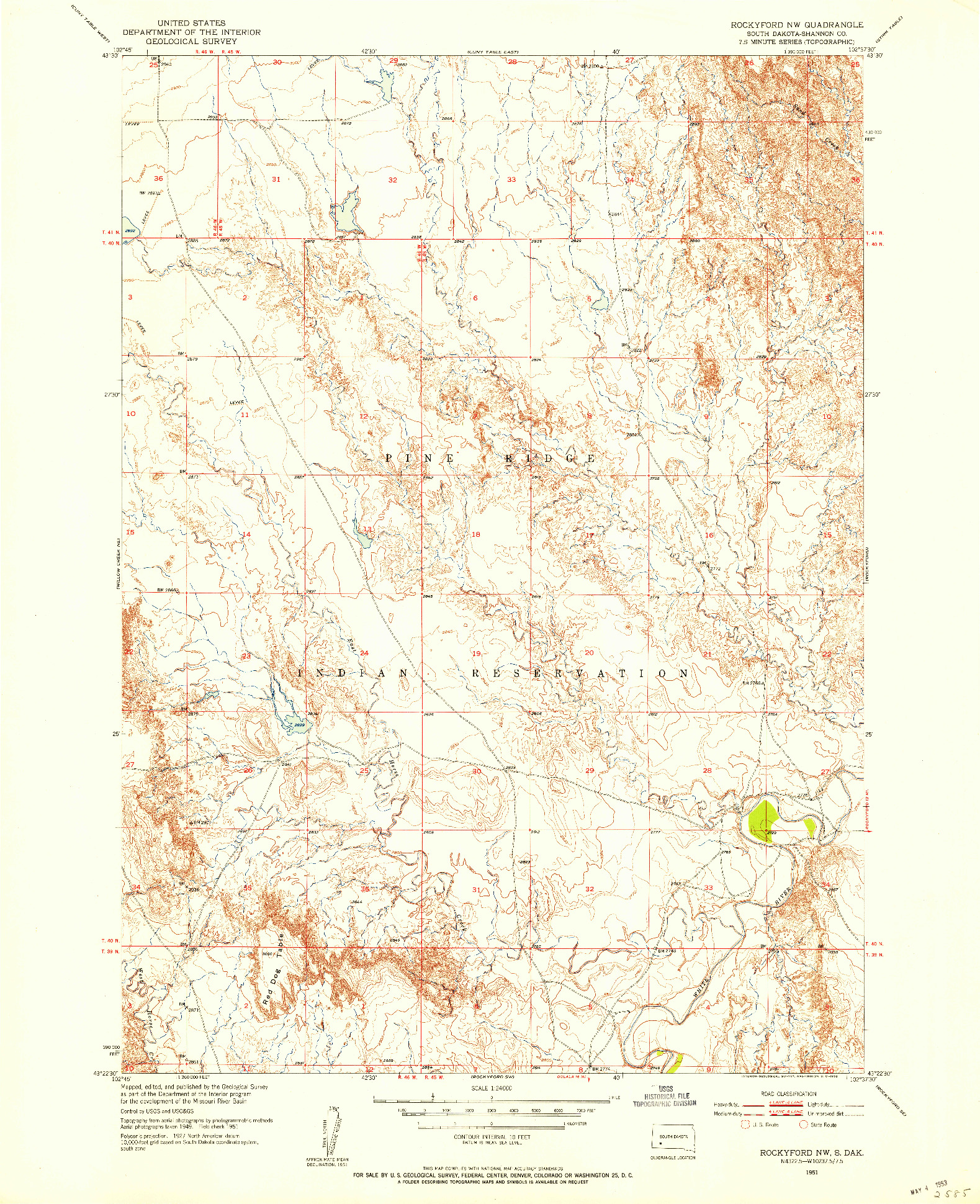 USGS 1:24000-SCALE QUADRANGLE FOR ROCKYFORD NW, SD 1951