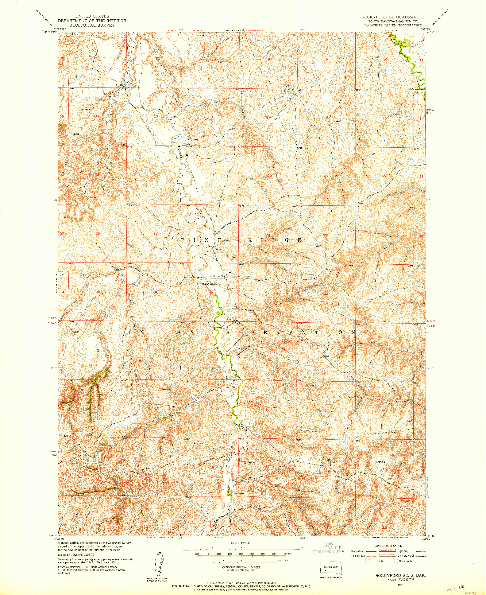 USGS 1:24000-SCALE QUADRANGLE FOR ROCKYFORD SE, SD 1951