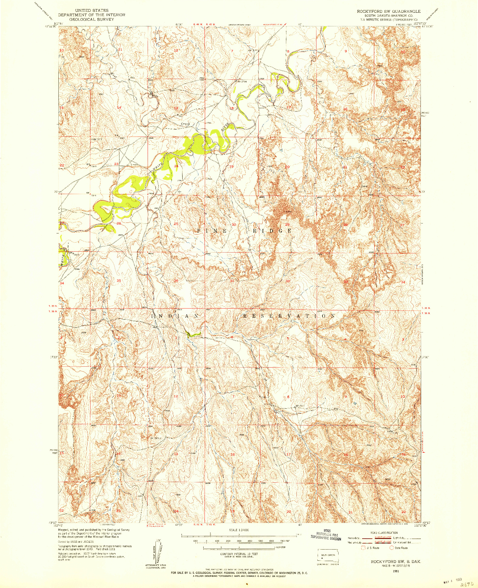 USGS 1:24000-SCALE QUADRANGLE FOR ROCKYFORD SW, SD 1951
