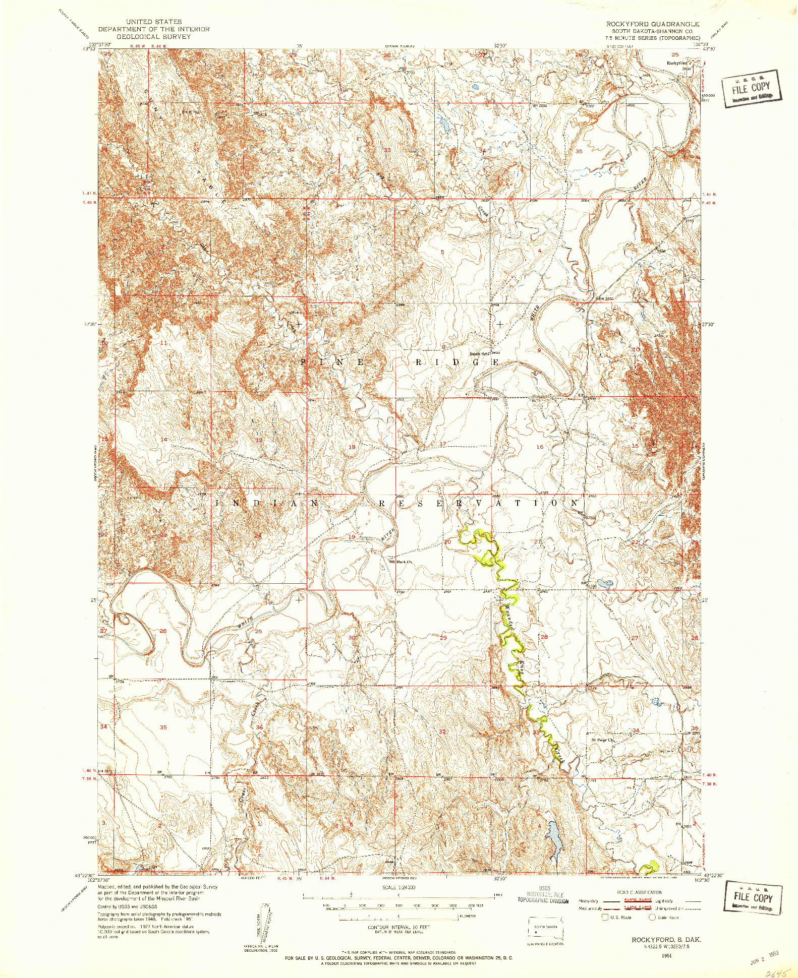 USGS 1:24000-SCALE QUADRANGLE FOR ROCKYFORD, SD 1951