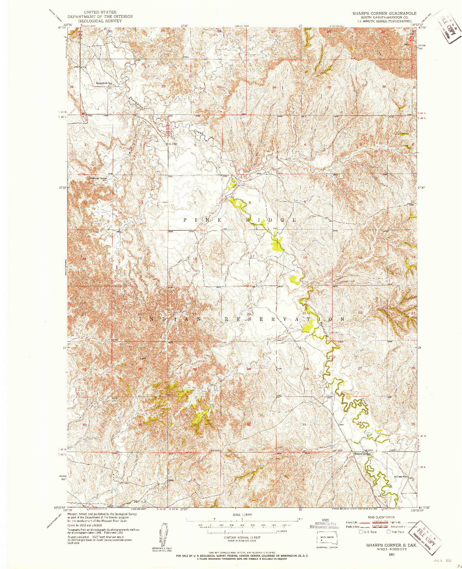 USGS 1:24000-SCALE QUADRANGLE FOR SHARPS CORNER, SD 1951