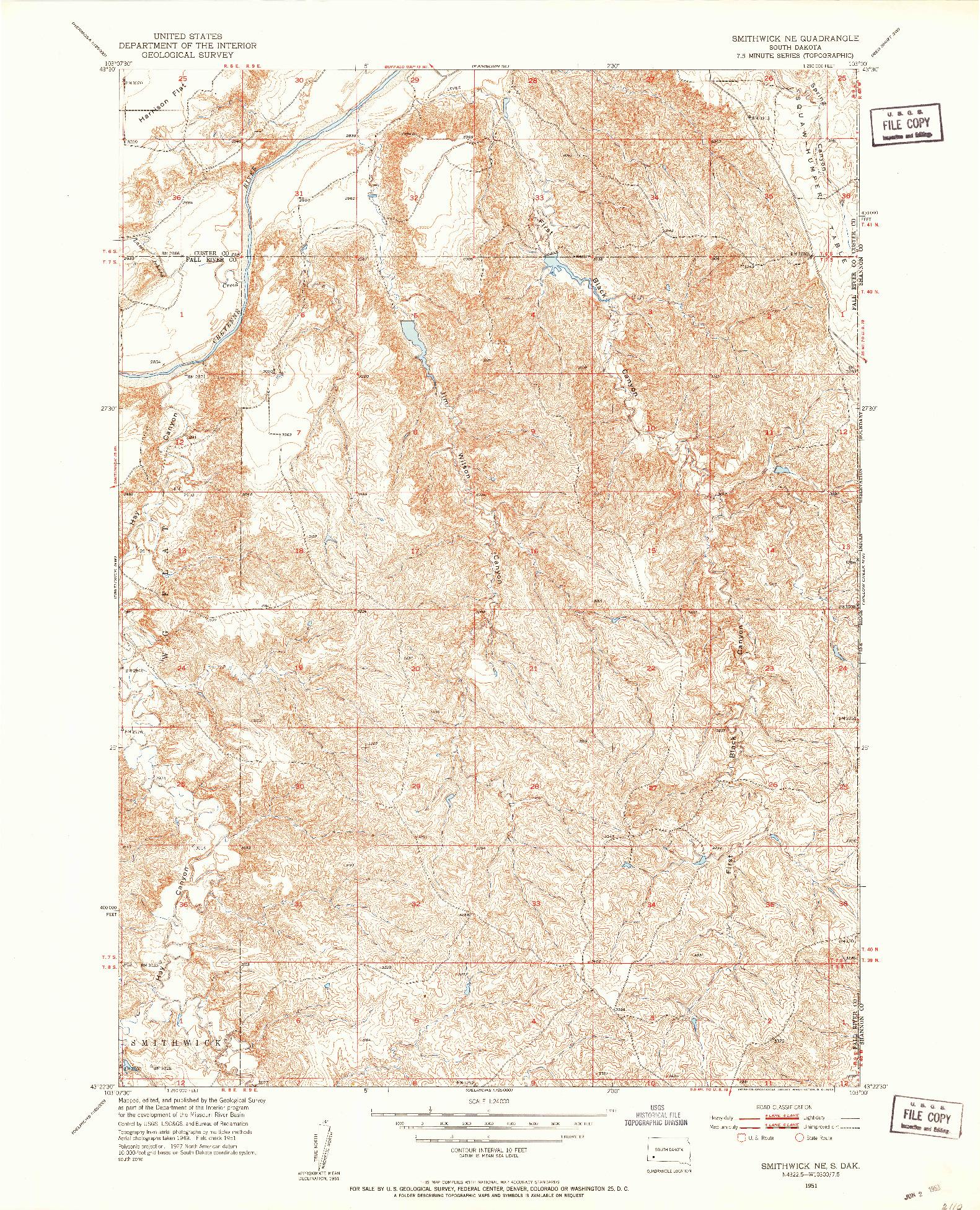 USGS 1:24000-SCALE QUADRANGLE FOR SMITHWICK NE, SD 1951