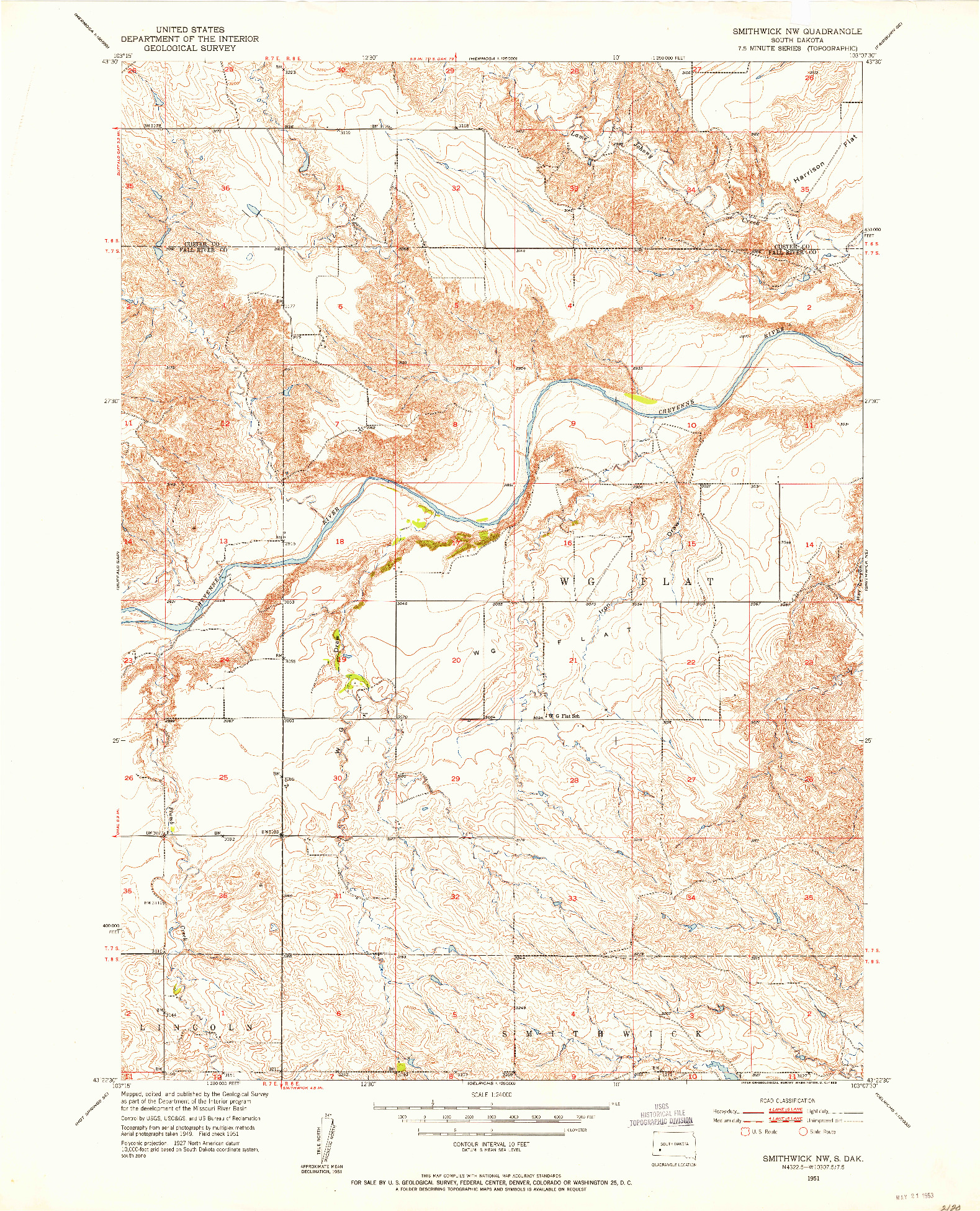 USGS 1:24000-SCALE QUADRANGLE FOR SMITHWICK NW, SD 1951