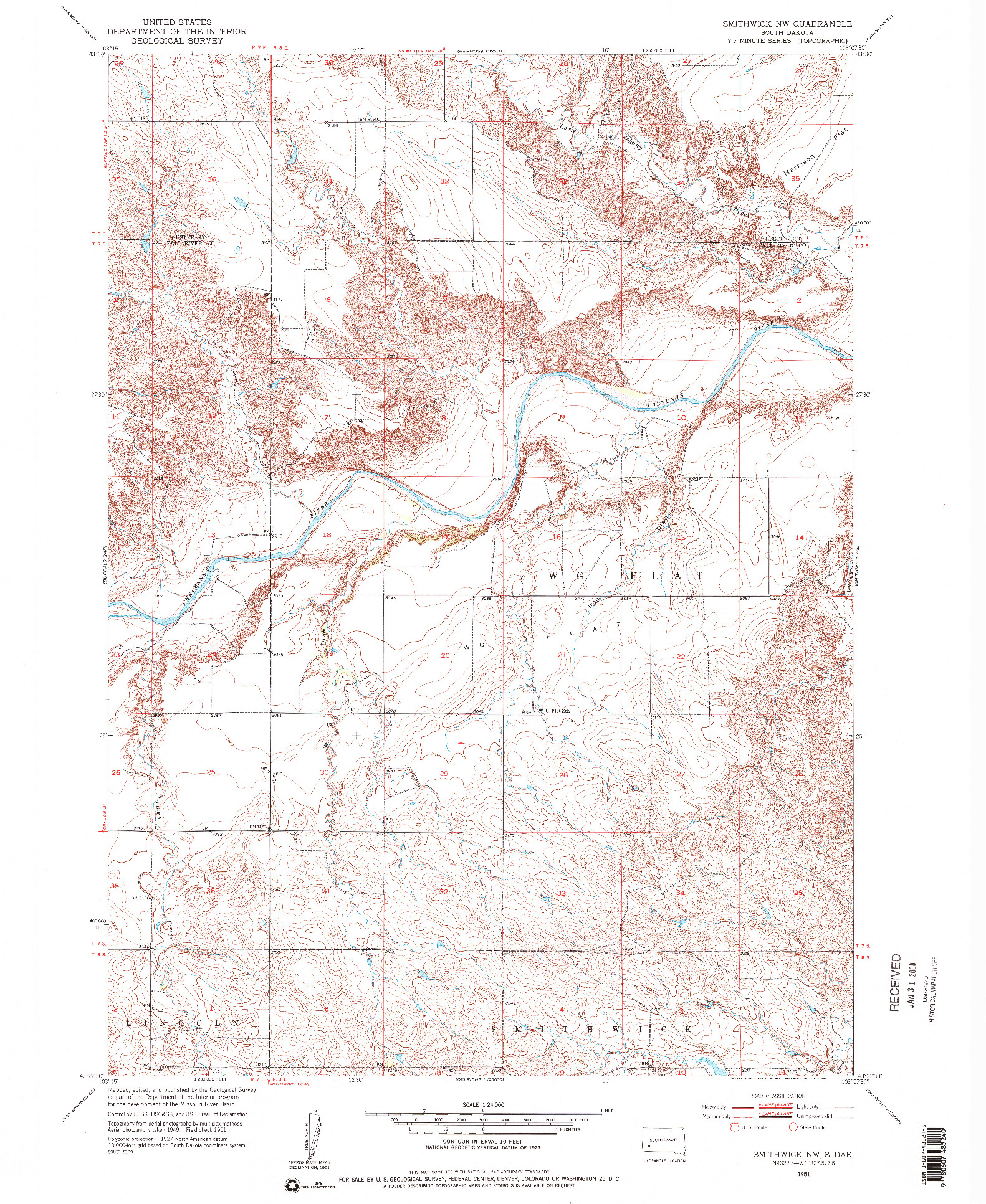 USGS 1:24000-SCALE QUADRANGLE FOR SMITHWICK NW, SD 1951