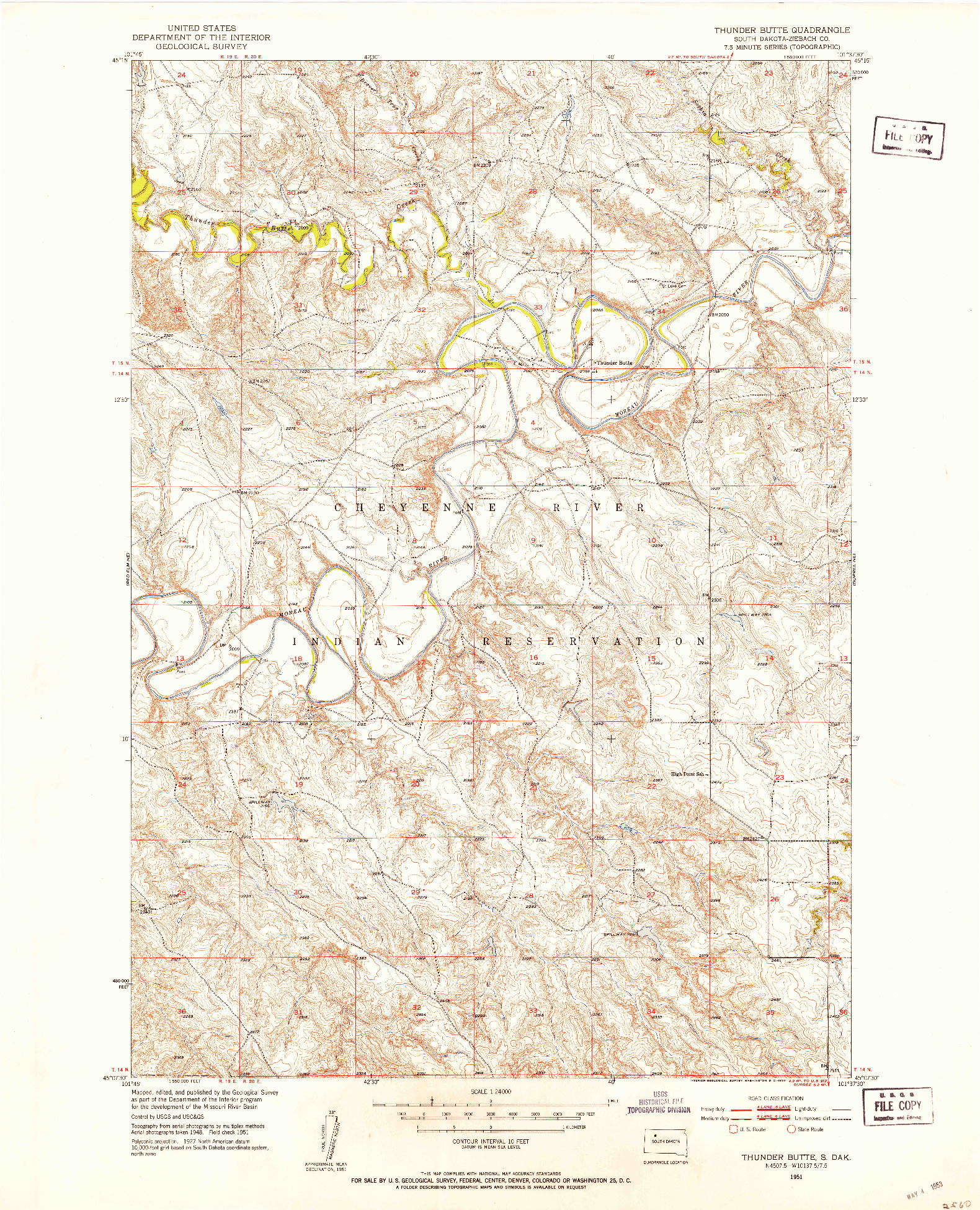USGS 1:24000-SCALE QUADRANGLE FOR THUNDER BUTTE, SD 1951
