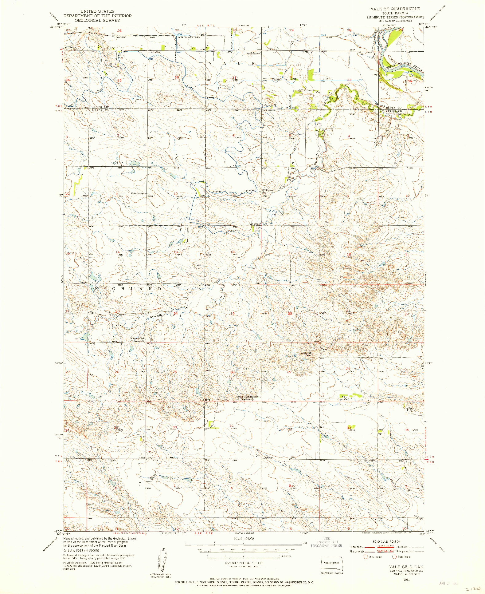 USGS 1:24000-SCALE QUADRANGLE FOR VALE SE, SD 1951